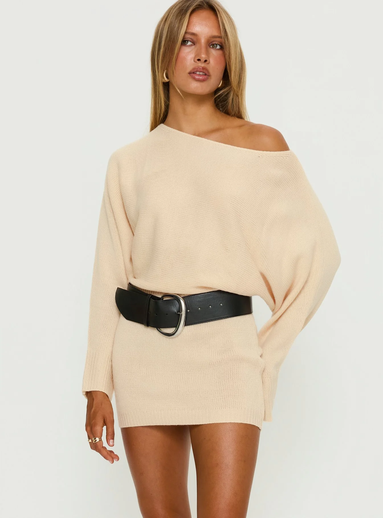 Bellamie Long Sleeve Mini Dress Cream