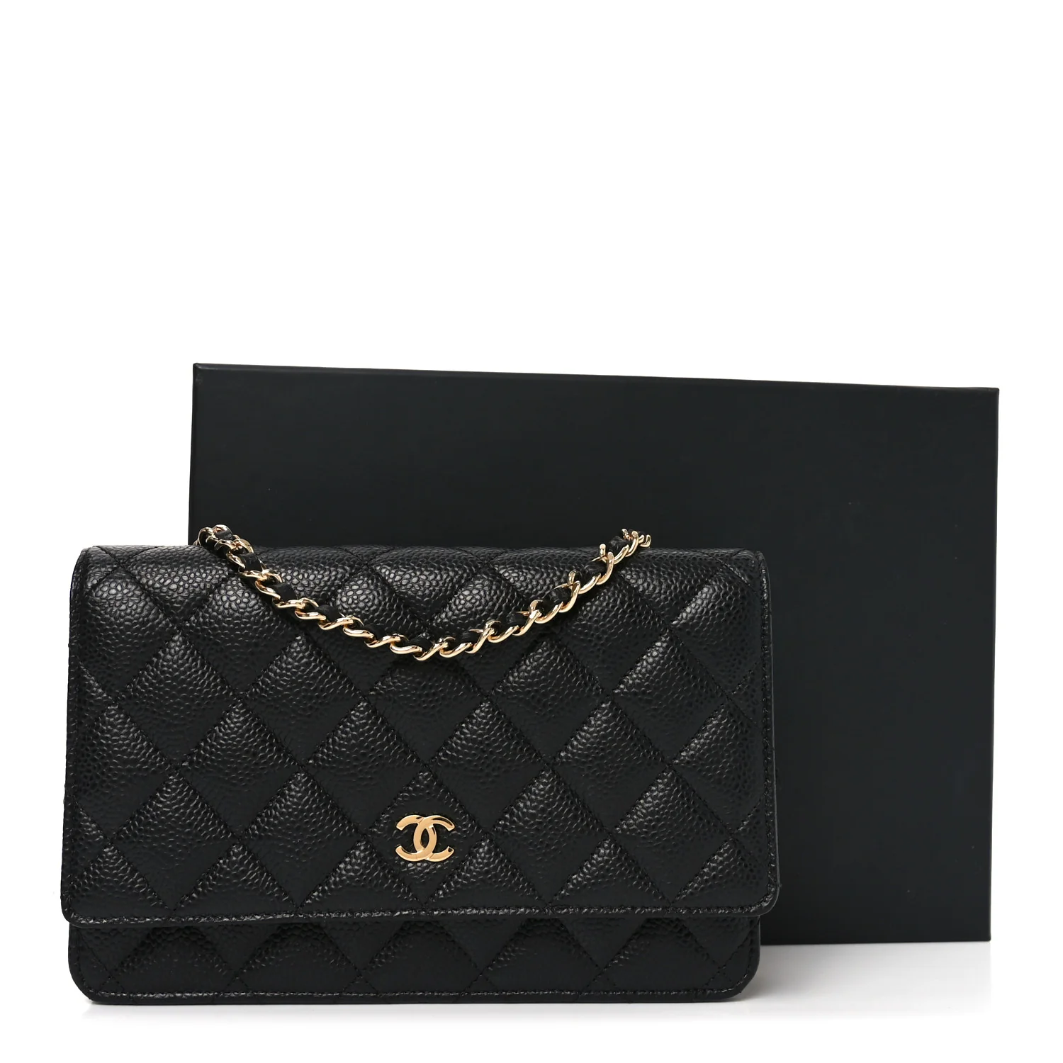 Caviar Quilted Wallet on Chain WOC Black - Top Club