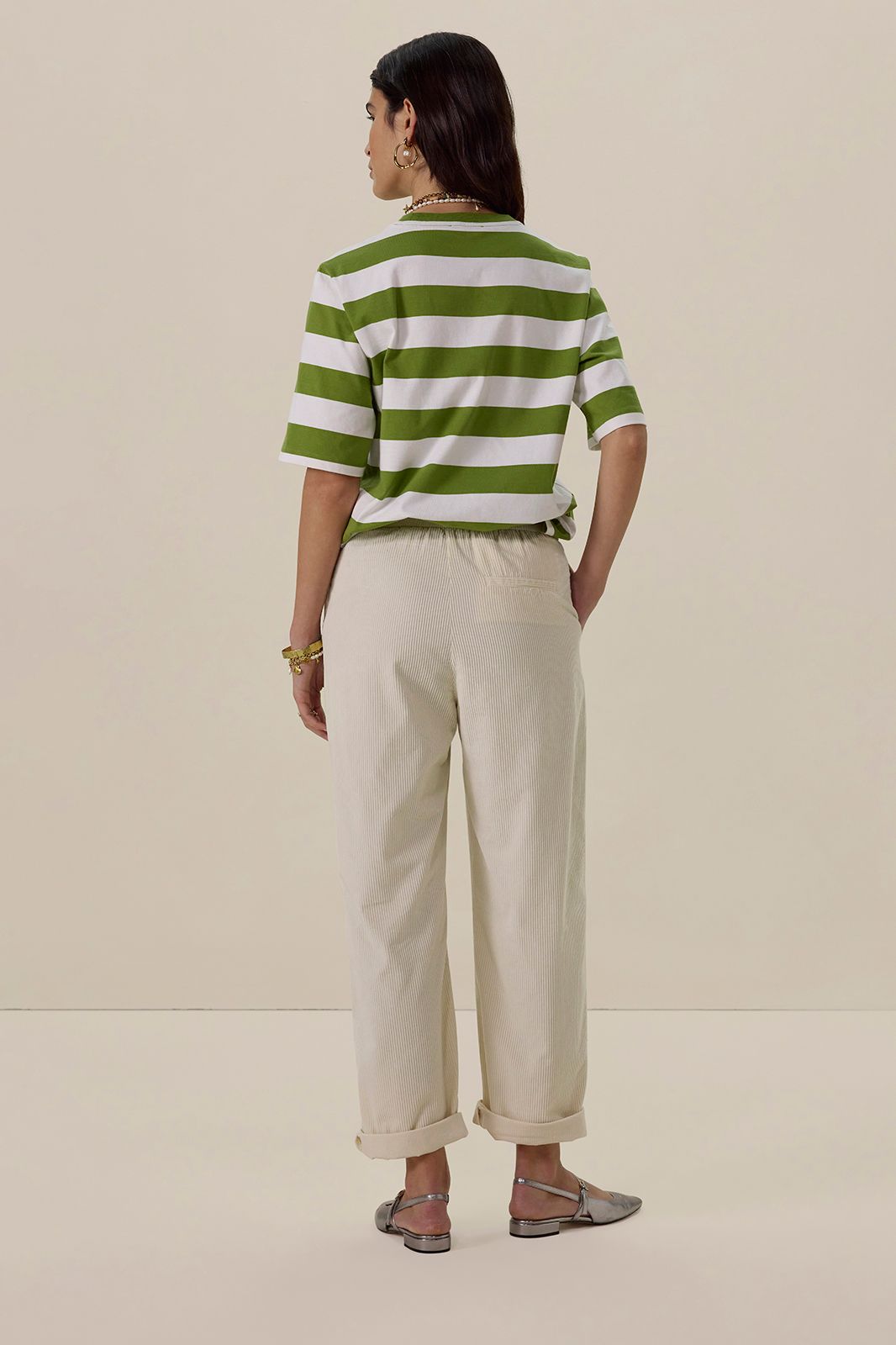 Witte mid waist wide leg corduroy broek