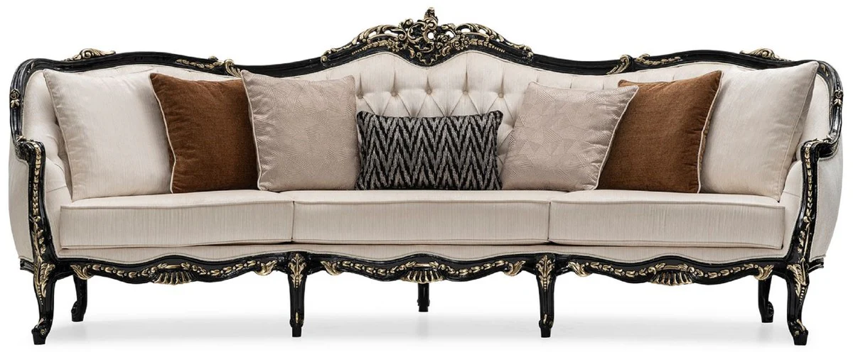 Luxury Baroque Living Room Set Cream / Black / Gold - 2 Sofas & 2 Armchairs & 1 Coffee Table & 2 Side Tables - Handcrafted Living Room Furniture in Baroque Style - Noble & Magnificent