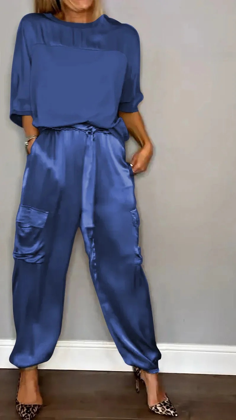 Women's Silky Loose-Fit Top and Pants Two-Piece Set - Nordfashionstorm - Women's Clothing, Fashion for You - Nordfashionstorm.com