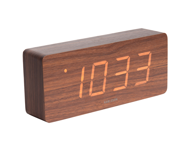 Alarm clock Tube dark wood veneer, white LED