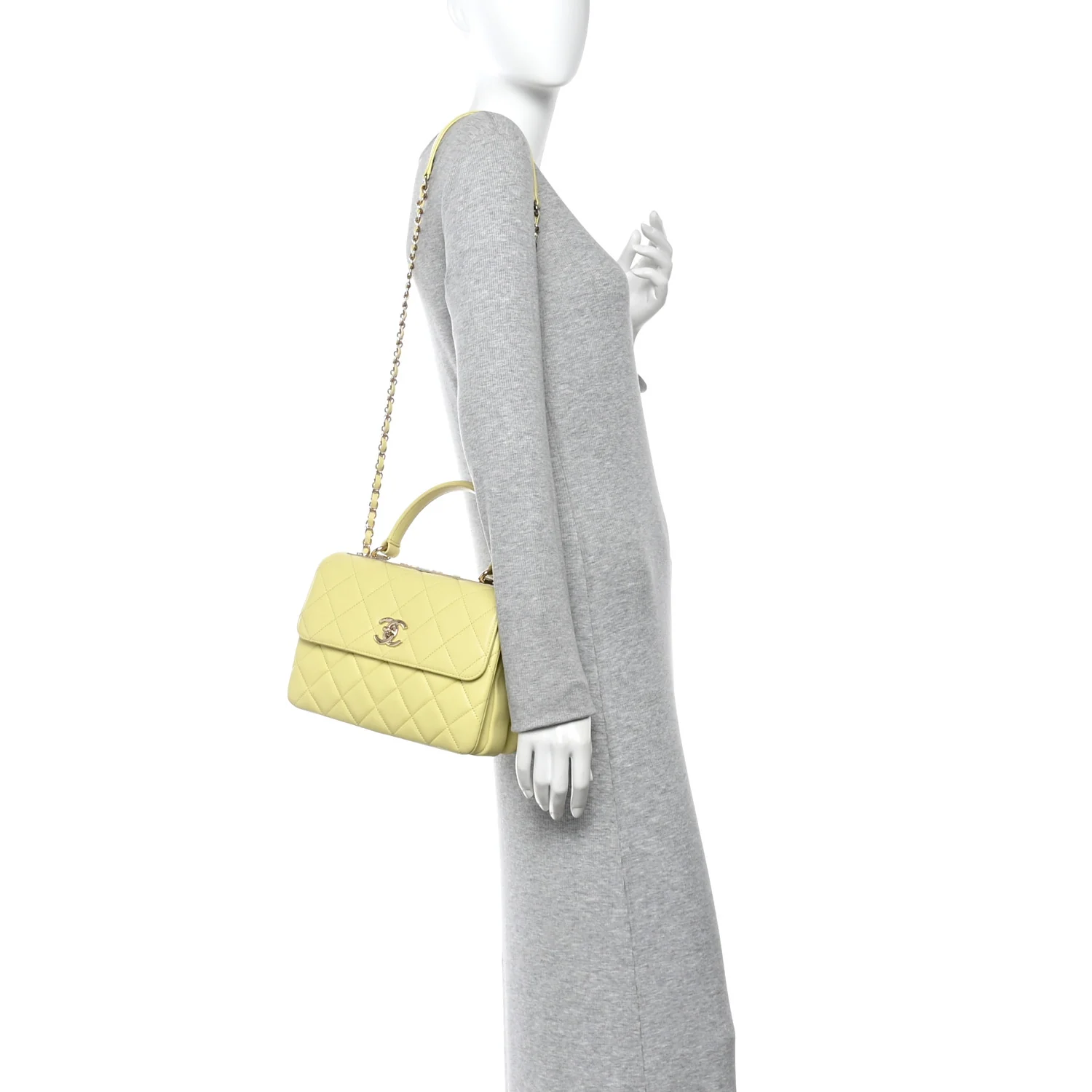 Lambskin Quilted Small Trendy CC Flap Dual Handle Bag Yellow