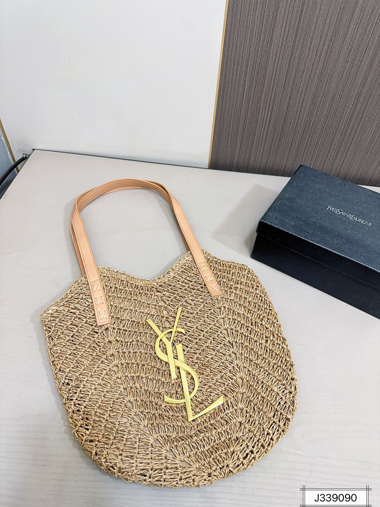 YSL SAINT LAURENT Vacation Casual Raffia Woven Tote Bag 35x32cm - Top Club