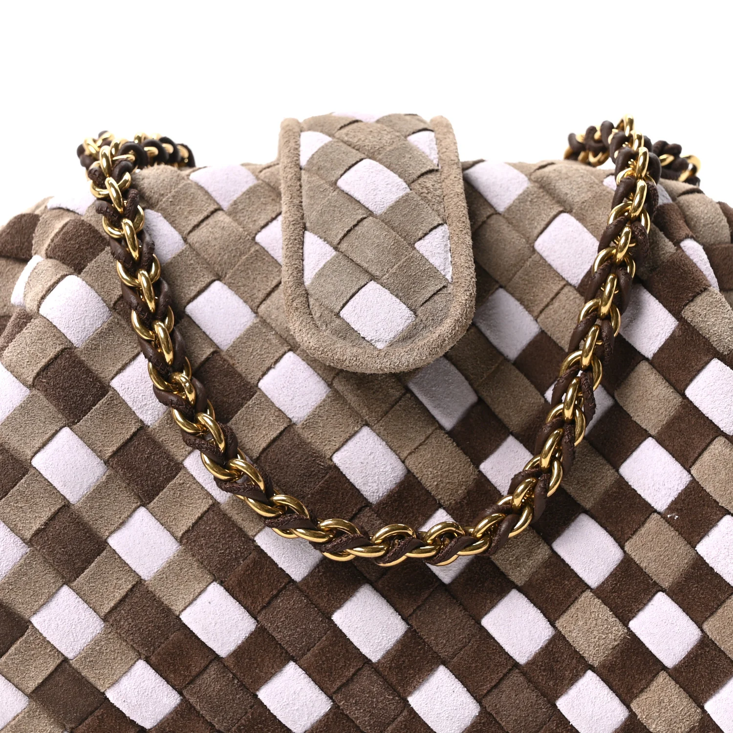 Suede Intrecciato Small The Lauren 1980 Clutch With Chain Praline Musk Washed Brownie - Top Club