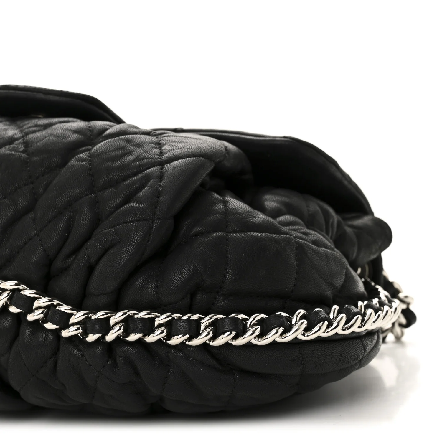 Washed Lambskin Quilted Medium Chain Around Messenger Black - Top Club