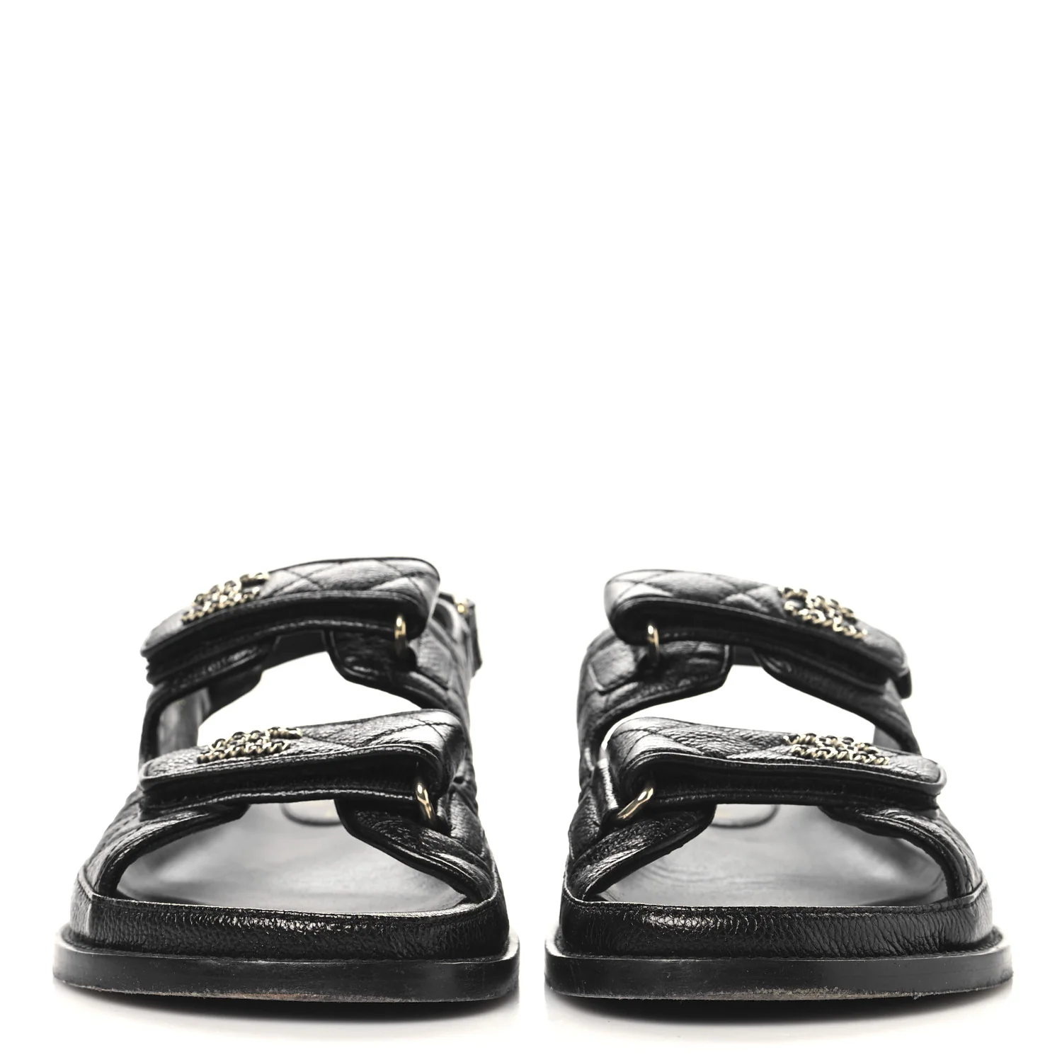 Grained Calfskin Velcro Dad Sandals 38 Black - Top Club