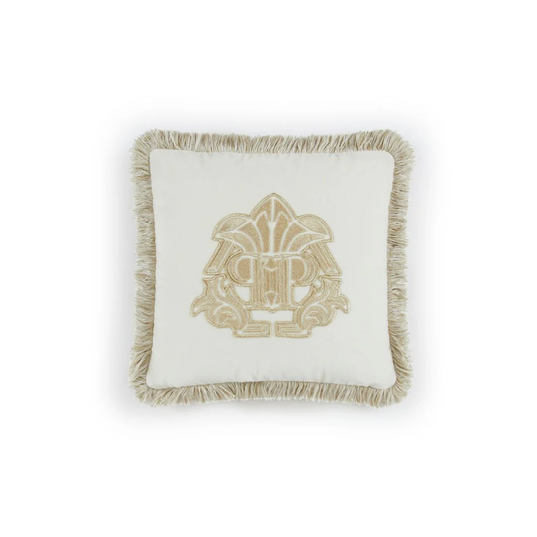 Cuscino Arredo In Velluto Gothic Monogram 60X60 Ivory Philipp Plein