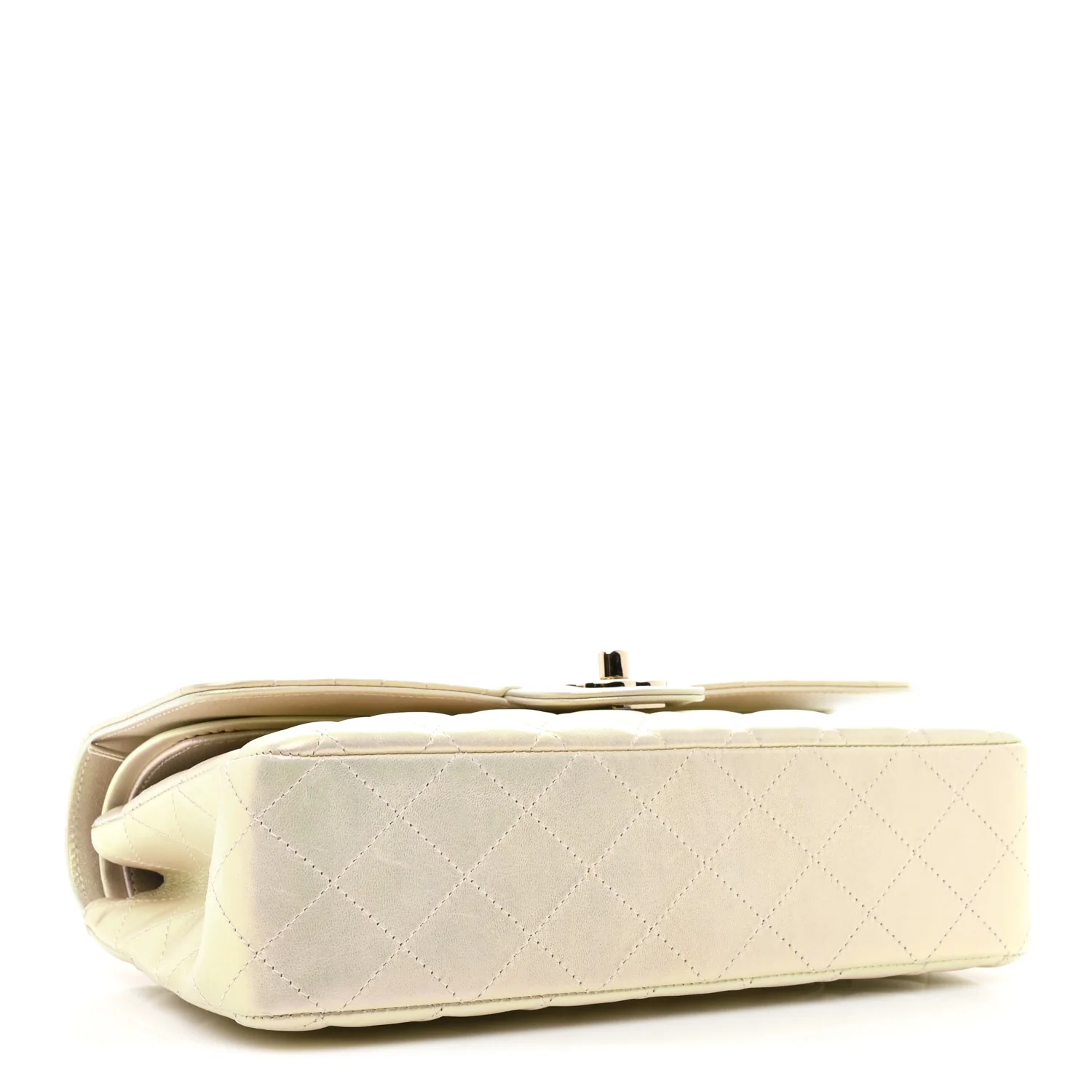 Iridescent Lambskin Quilted Medium Double Flap Ivory - Top Club