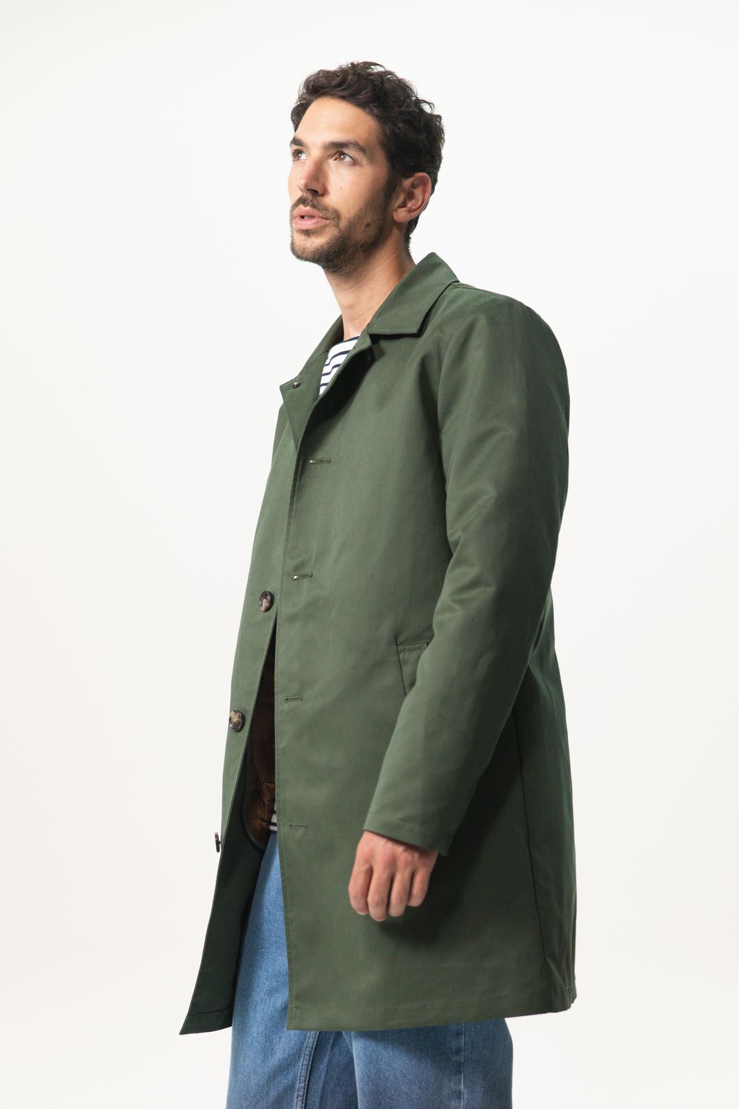 Donkergroene mackintosh jas