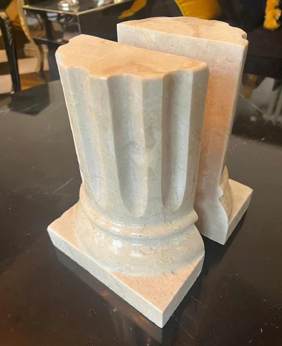 Luxury marble bookend set baroque columns cream H. 21 cm