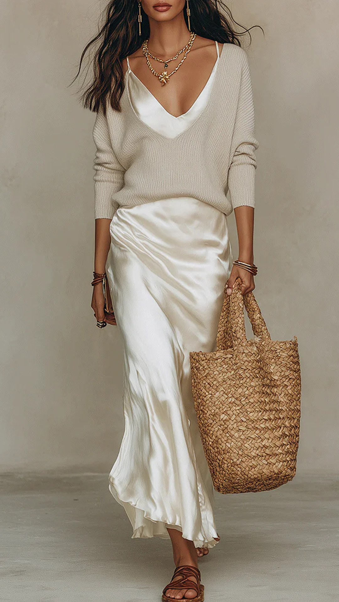 Women's Cotton-Blend Beige Knit & Cami Maxi Skirt Set - Nordfashionstorm - Women's Clothing, Fashion for You - Nordfashionstorm.com