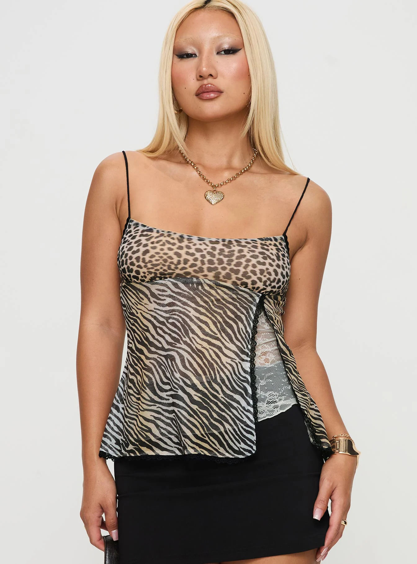 Golden Age Split Cami Top Leopard Multi