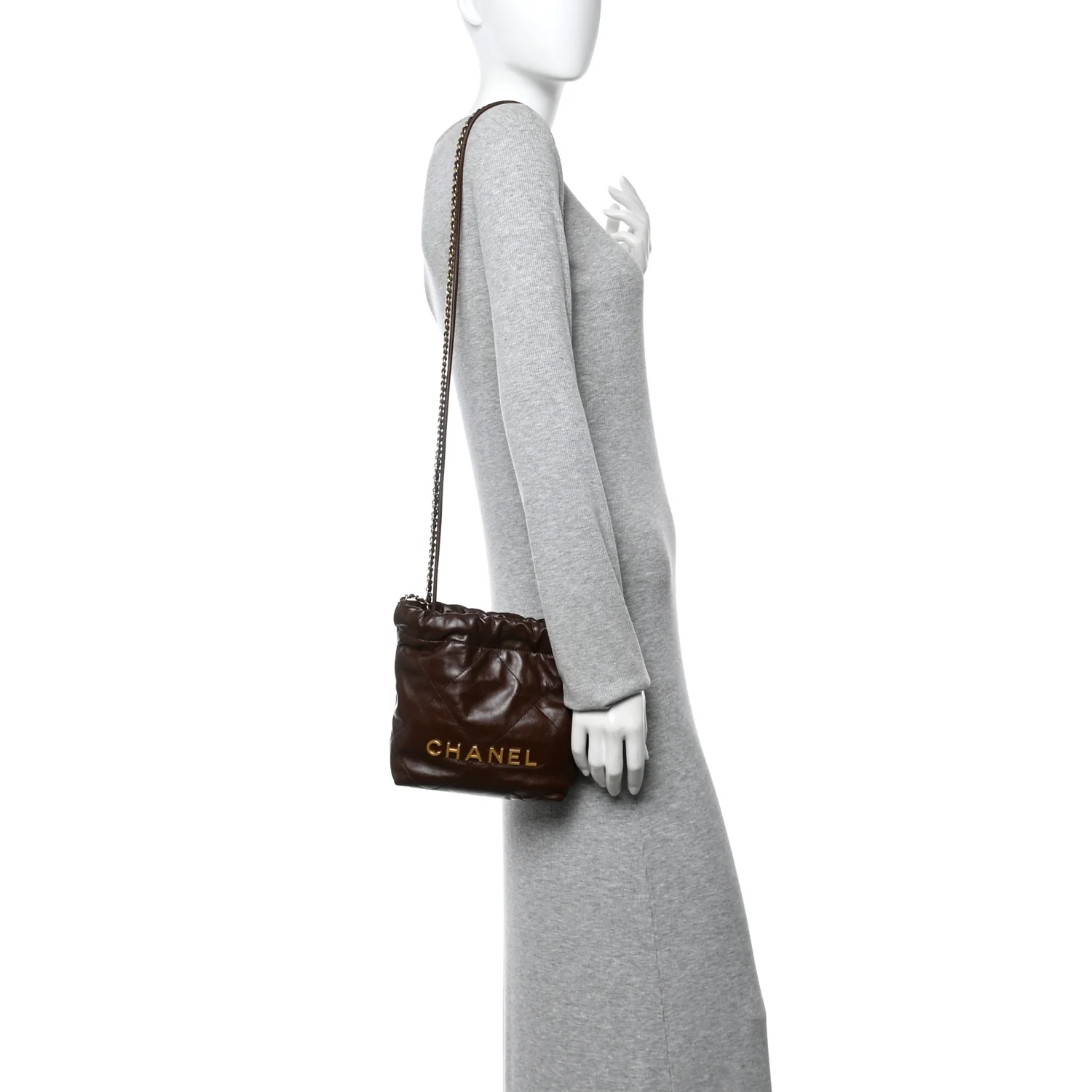 Shiny Calfskin Quilted Mini Chanel 22 Brown