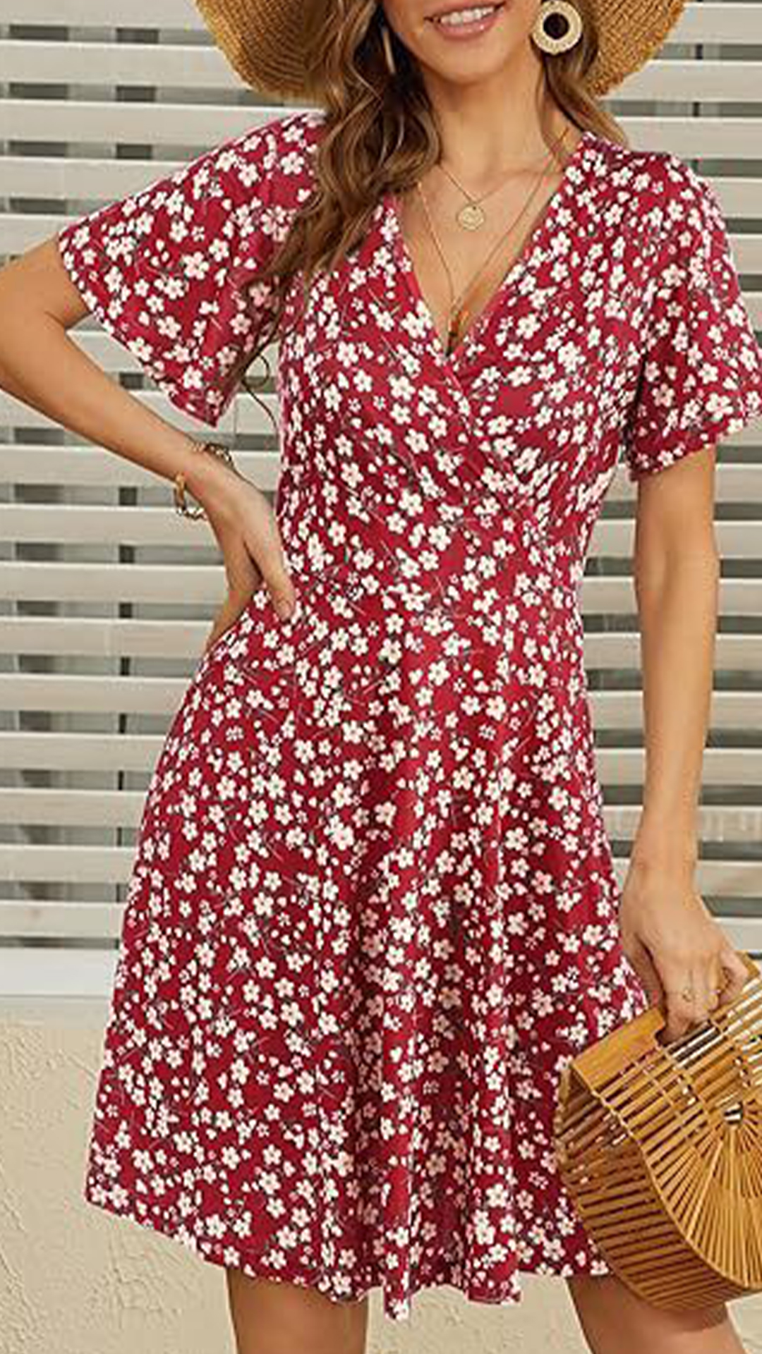 Women's  V-Neck Short Sleeve Floral Waist-Cinched Slimming Polyester Mini Dress - Nordfashionstorm - Women's Clothing, Fashion for You - Nordfashionstorm.com