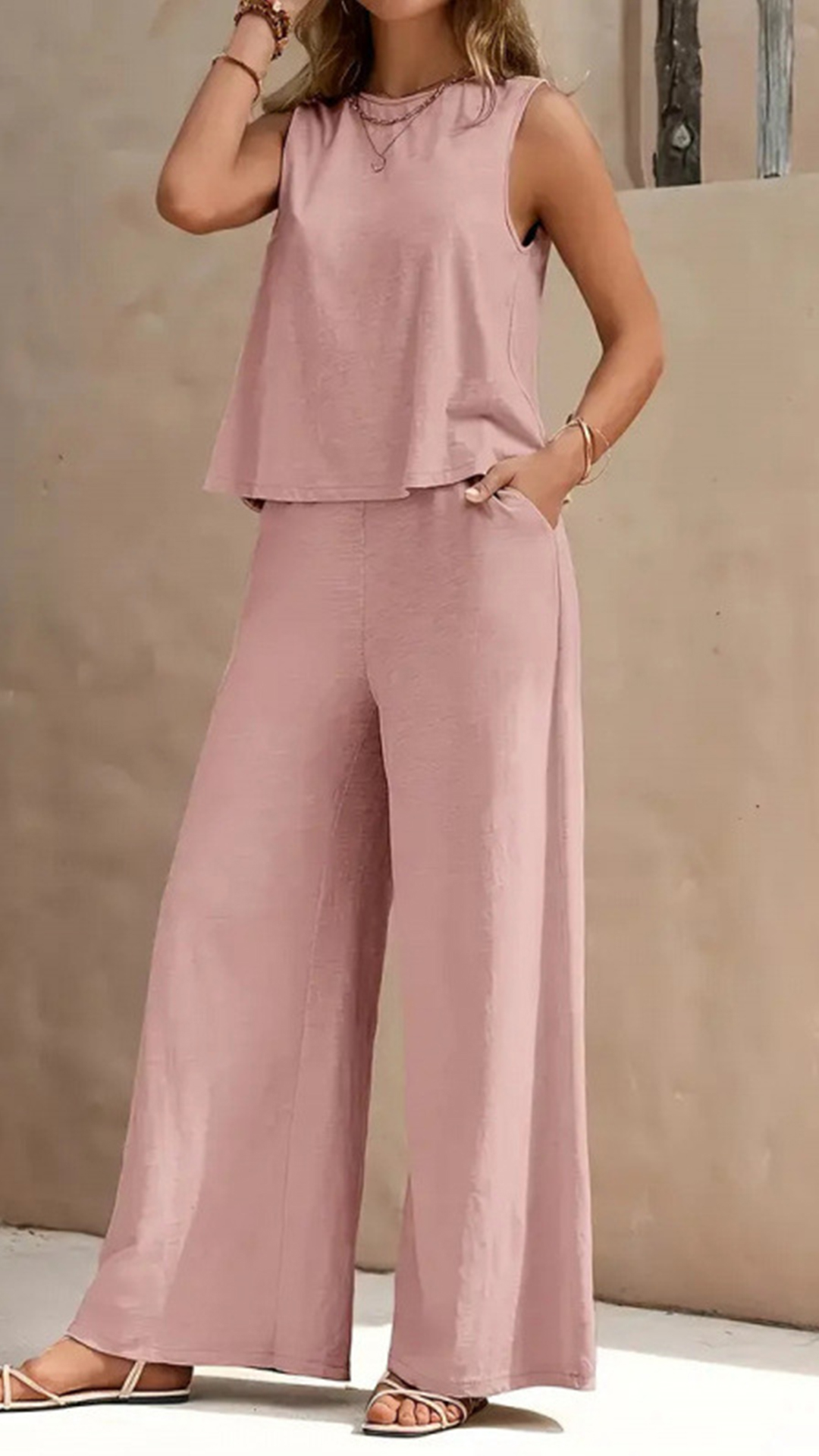 Women's  Sleeveless Cotton-Blend Two-Piece Set - Nordfashionstorm - Women's Clothing, Fashion for You - Nordfashionstorm.com