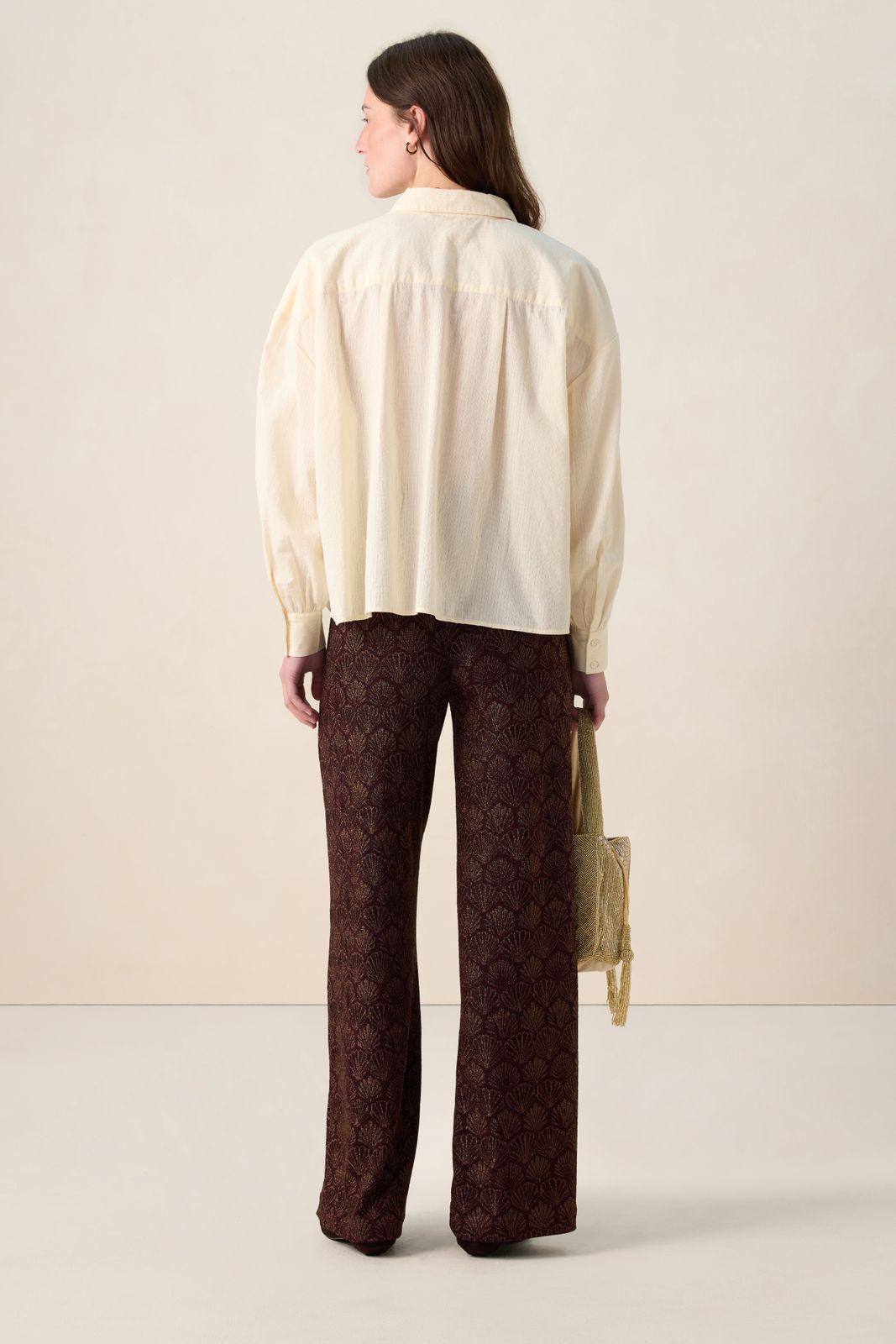 Donkerrode jacquard broek met schelpen