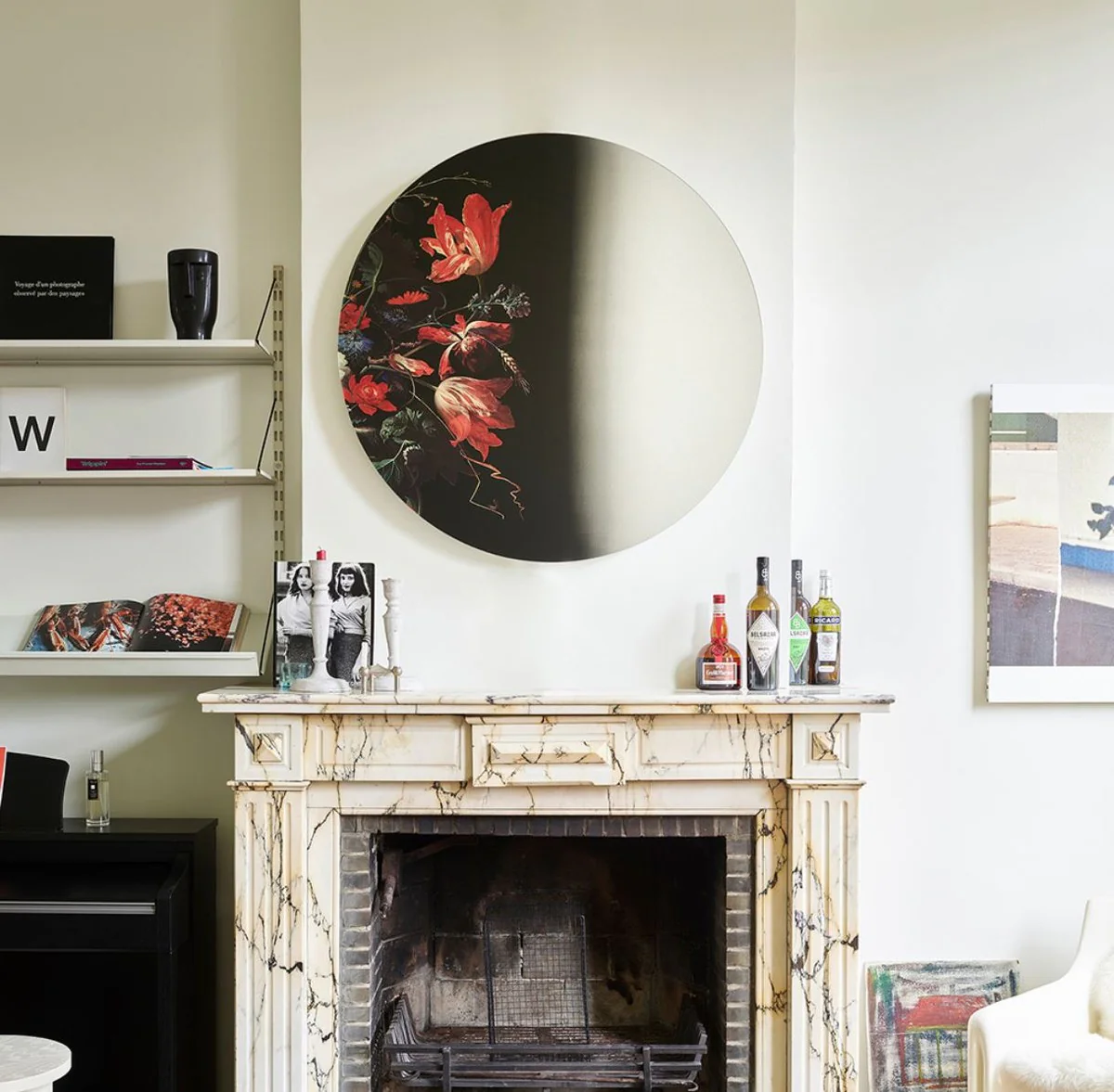 Luxury wall mirror multicolored Ø 100 cm - round mirror with flower design - luxury collection