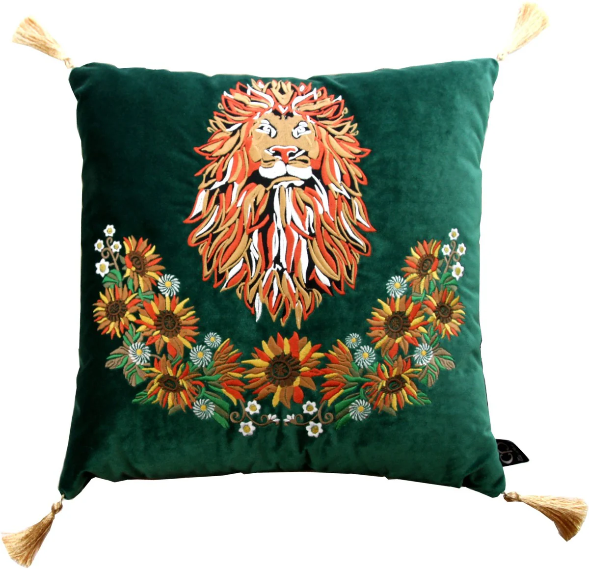 Luxury decorative cushion with tassels lion green / gold 45 x 45 cm - finest velvet fabric - luxury quality