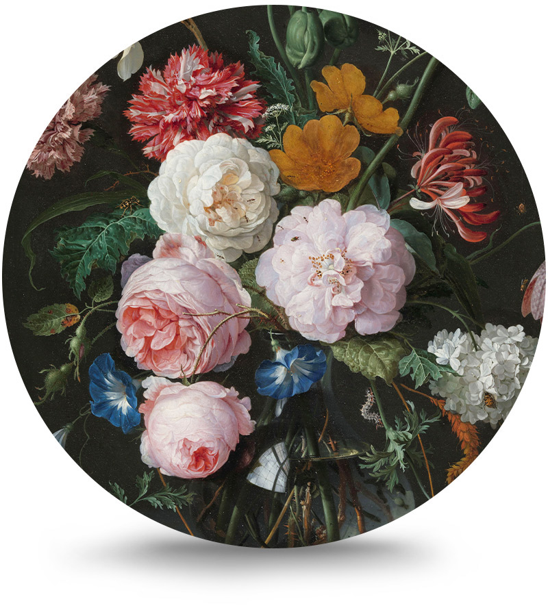 Rond schilderij aluminium Bloemen in vaas 140 cm