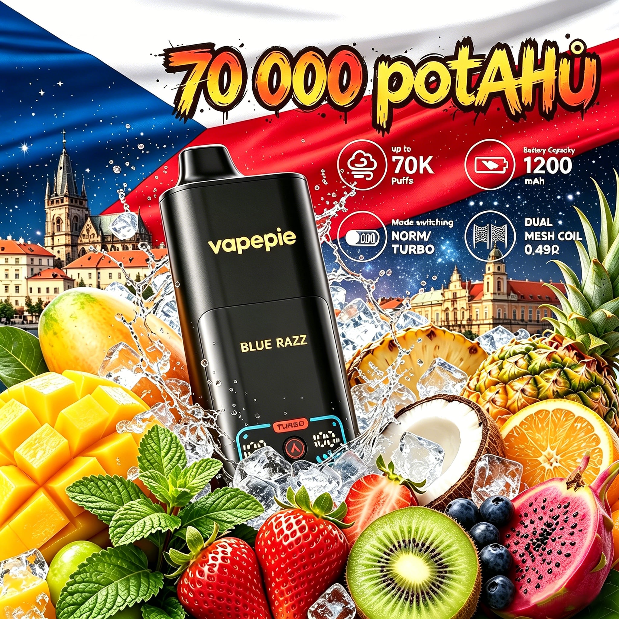 VAPEPIE Mega 70 000 Potahů – Obří oblaka a dlouhotrvající výkon