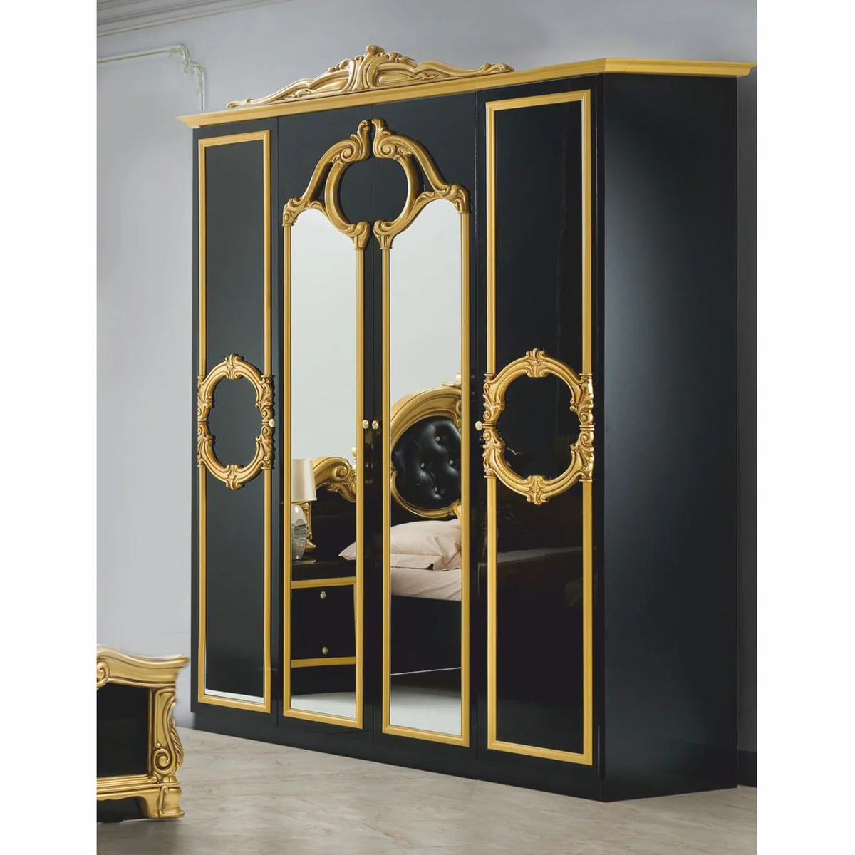 Luxury Baroque Bedroom Cabinet Black / Gold 177 cm - Baroque Bedroom Furniture