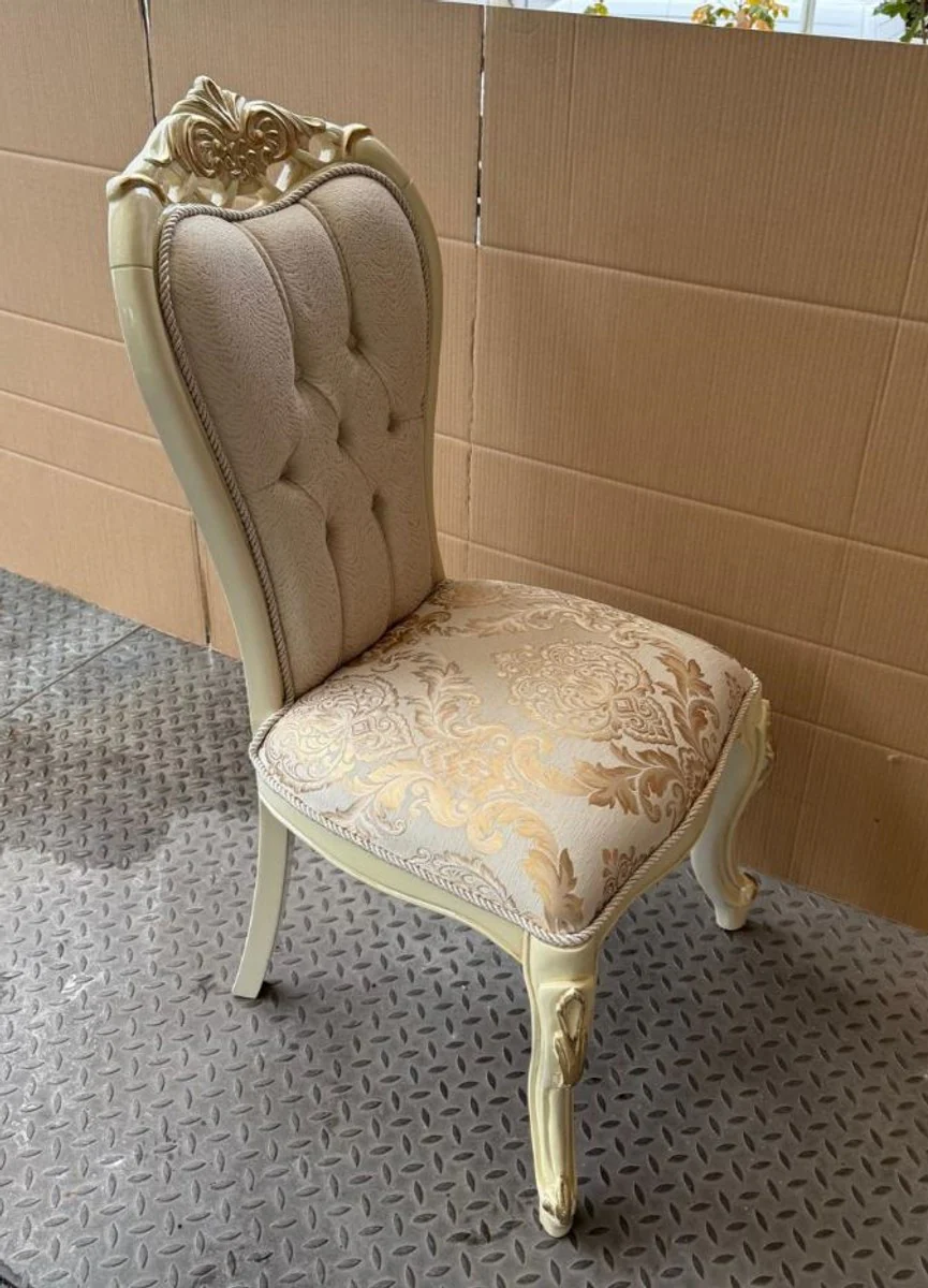 Luxury Baroque Dining Room Chair White / Cream / Gold H. 113 cm - Dining Room Furniture