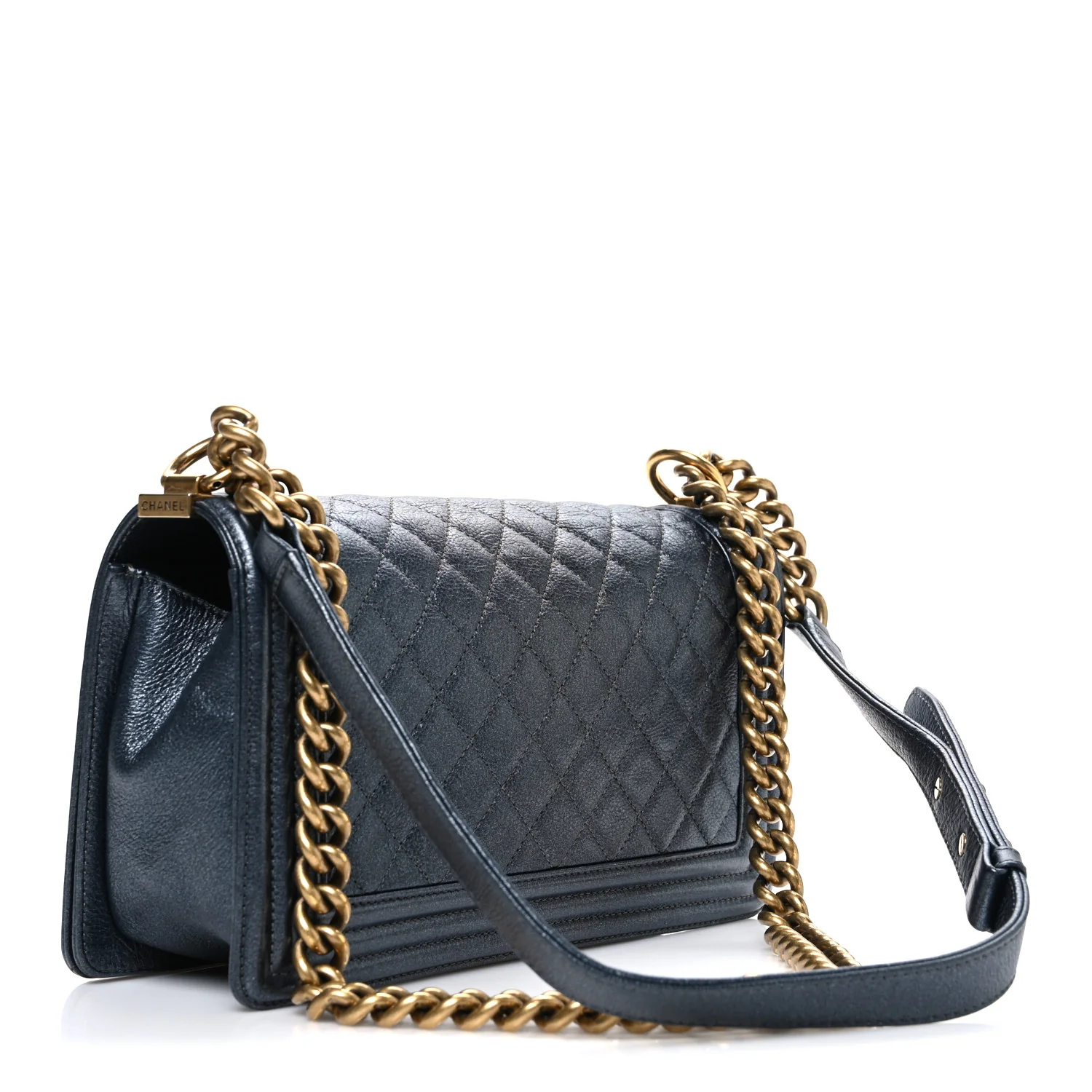 Metallic Calfskin Quilted Medium Boy Flap Grey - Top Club
