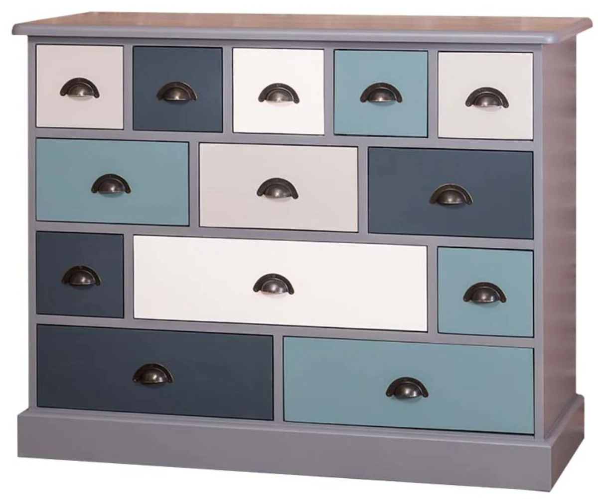 Country house style chest of drawers with 13 drawers gray / colorful 120 cm - country house style office furniture