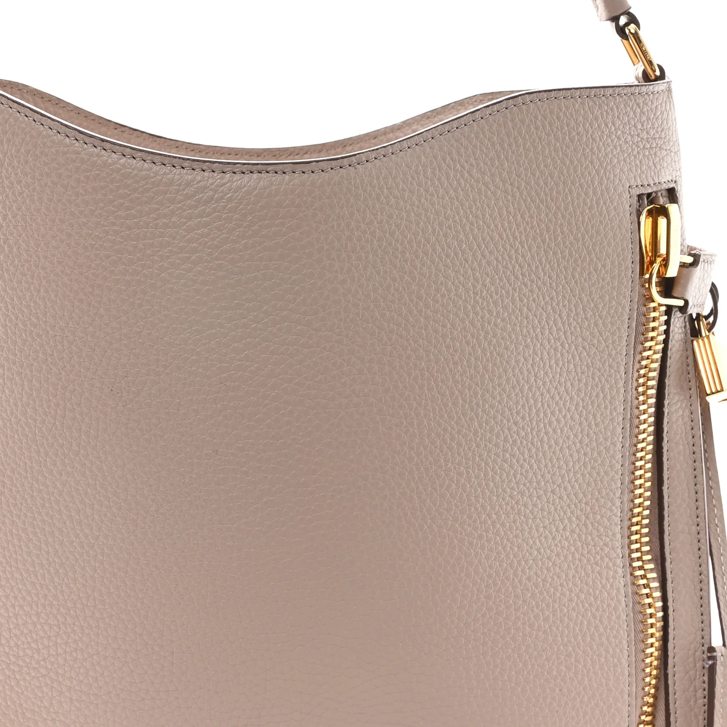 Pebbled Calfskin Small Alix Padlock Zip Hobo Bag Beige - Top Club