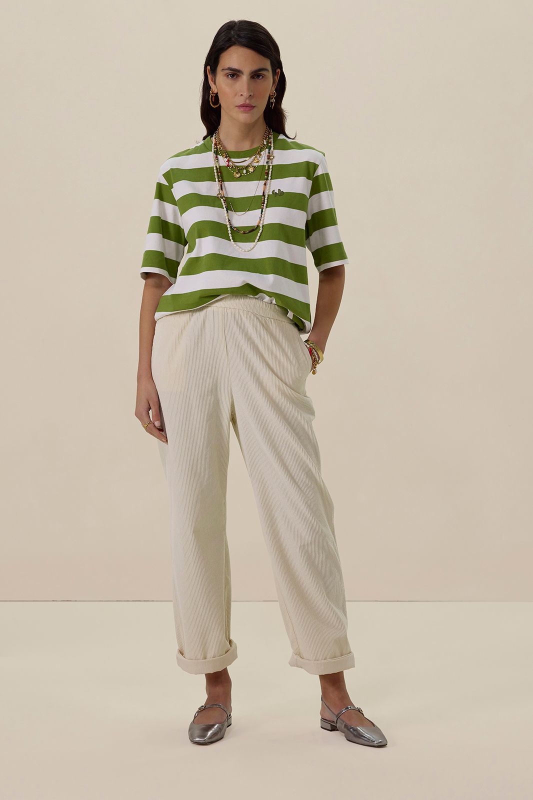 Groen met wit gestreept T-shirt