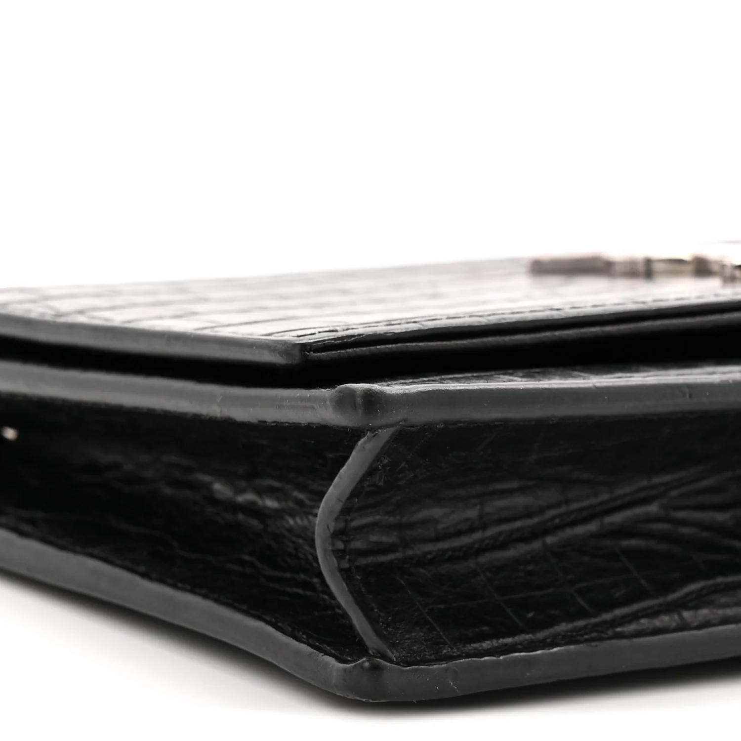 Calfskin Crocodile Embossed Kate Monogram Tassel Chain Wallet Black - Top Club