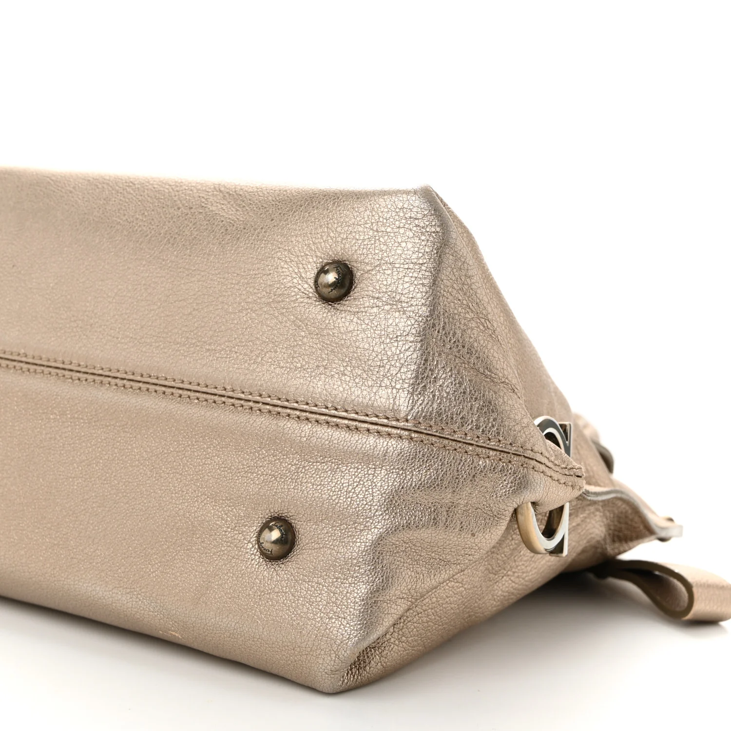 Metallic Grained Calfskin Medium Sofia Satchel Gold - Top Club