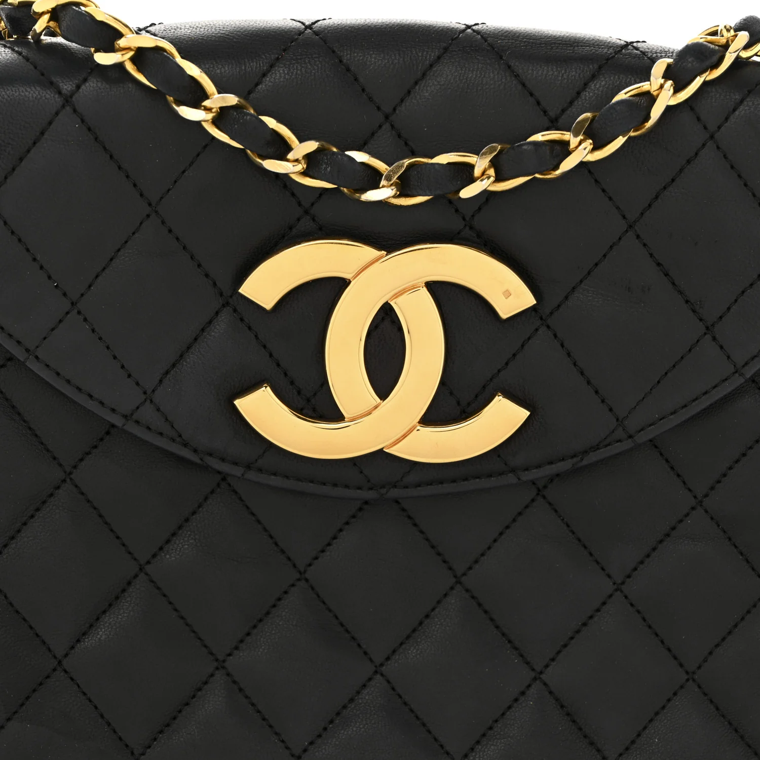 Lambskin Quilted Half Moon Flap Black - Top Club