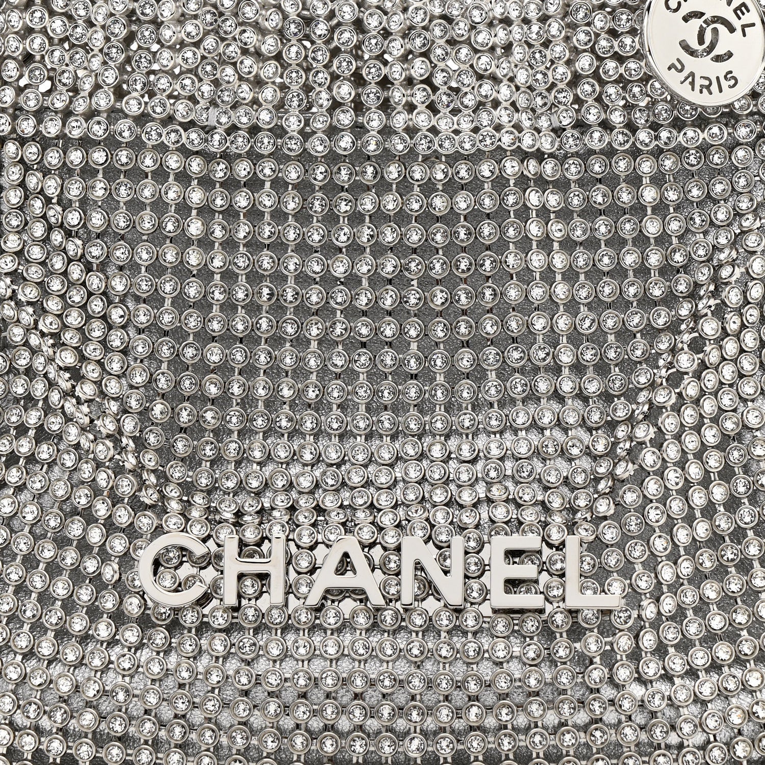 Crystal Embellished Metallic Lambskin Mini Chanel 22 Silver - Top Club