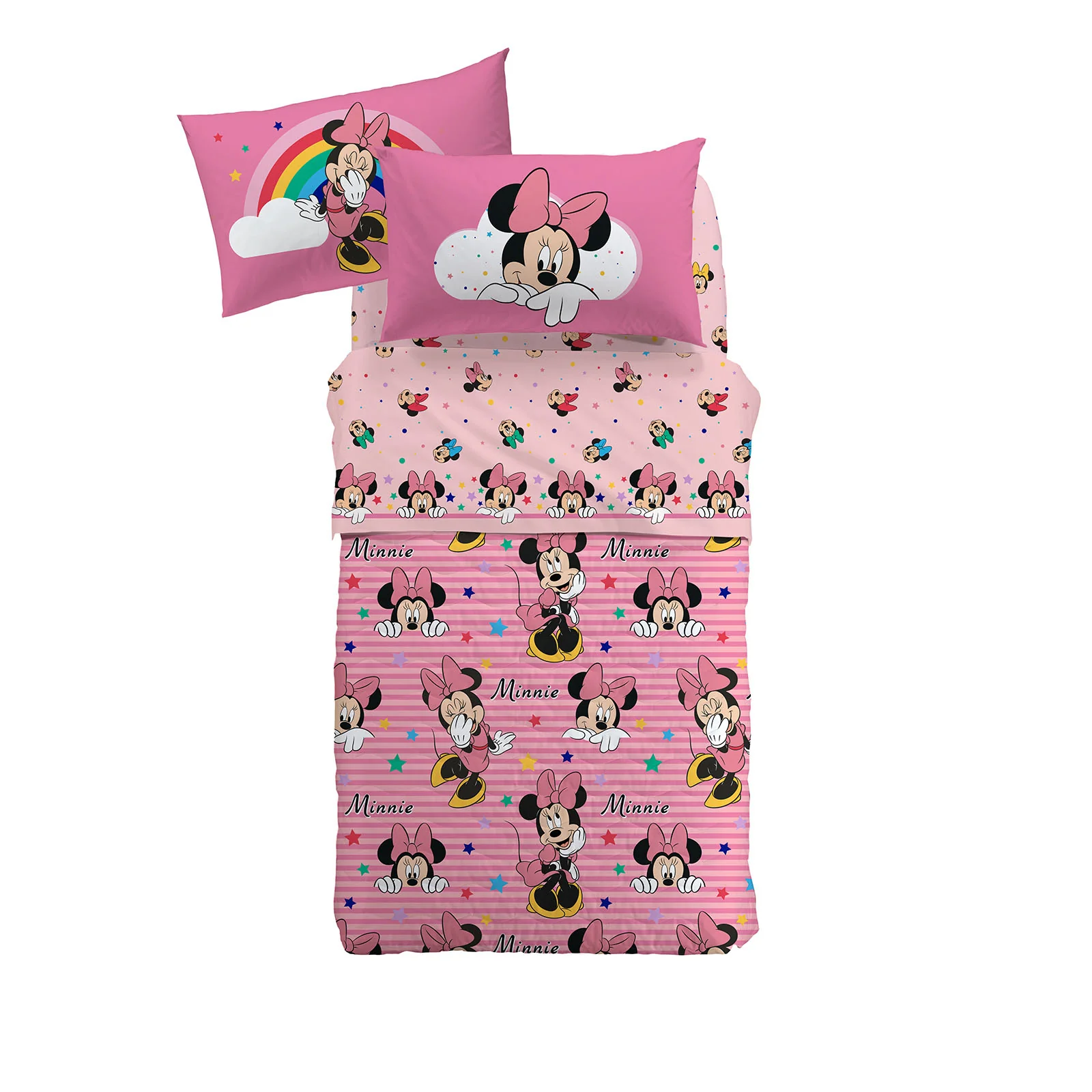 Copriletto Trapuntato In Cotone Minnie Rainbow Singolo Unica Disney