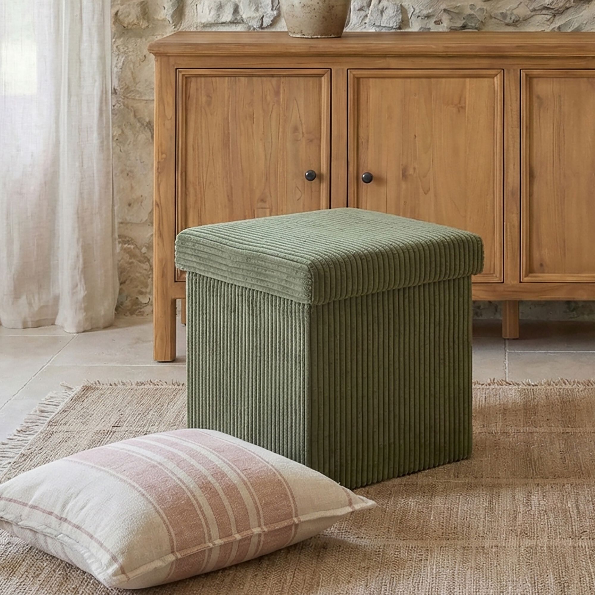 BAO - Pouf en tissu avec coffre de rangement H38 - vert
