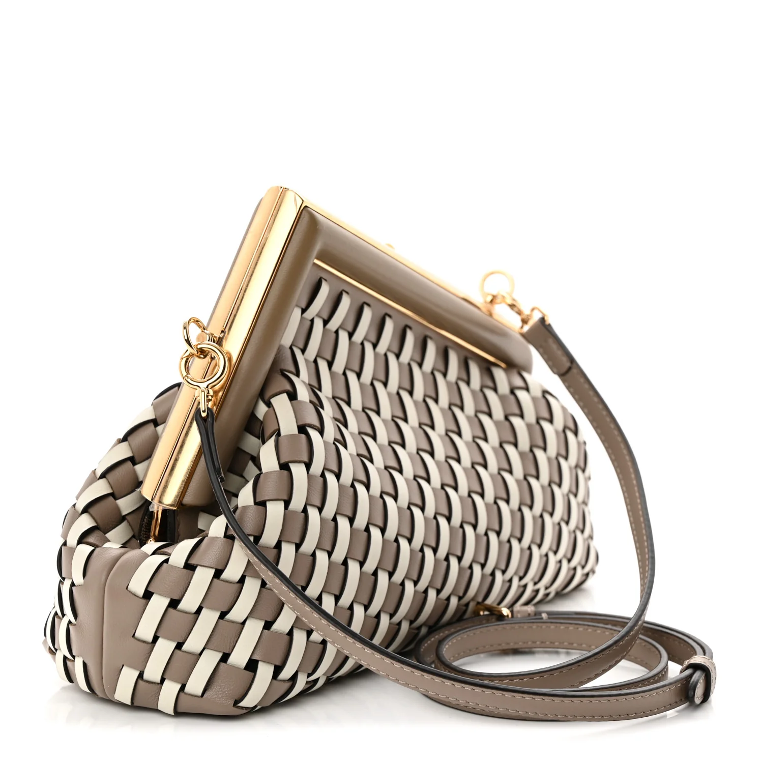 Vitello Grace Intreccio Nappa Small Fendi First Tortora White Rice - Top Club