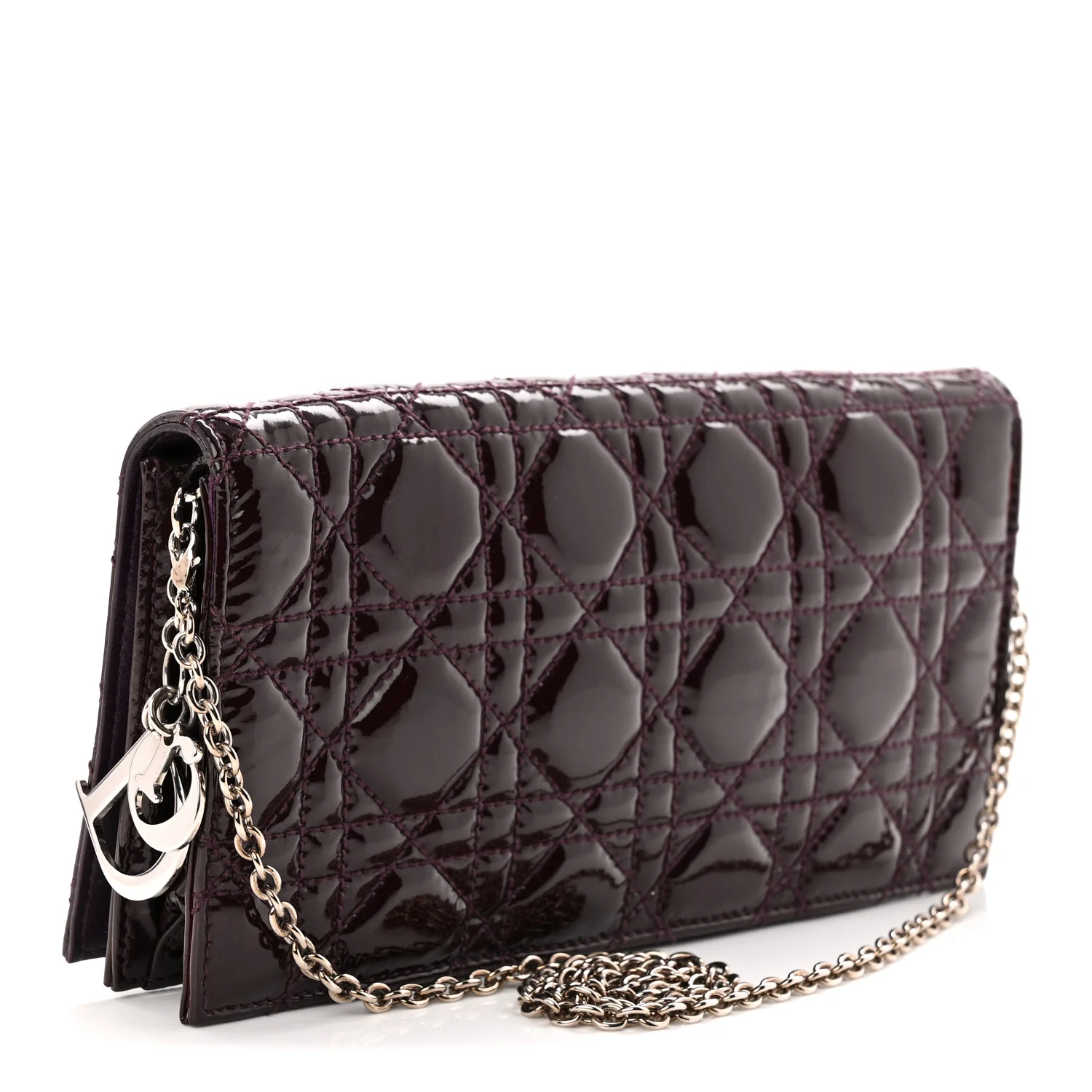 Patent Cannage Lady Dior Chain Wallet Purple - Top Club