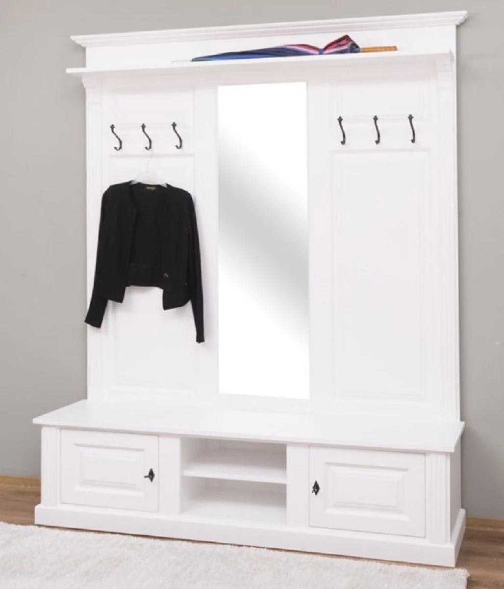 Country house style wardrobe white 180 x 41 x H. 210 cm - solid wood wardrobe with mirror - solid wood wardrobe furniture - country house style wardrobe furniture