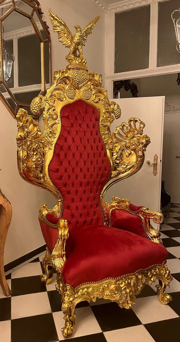 Baroque throne armchair with noble eagle sculpture Bordeaux red / gold - Handcrafted royal armchair in baroque style - Magnificent wedding armchair - Baroque giant armchair - Baroque furniture