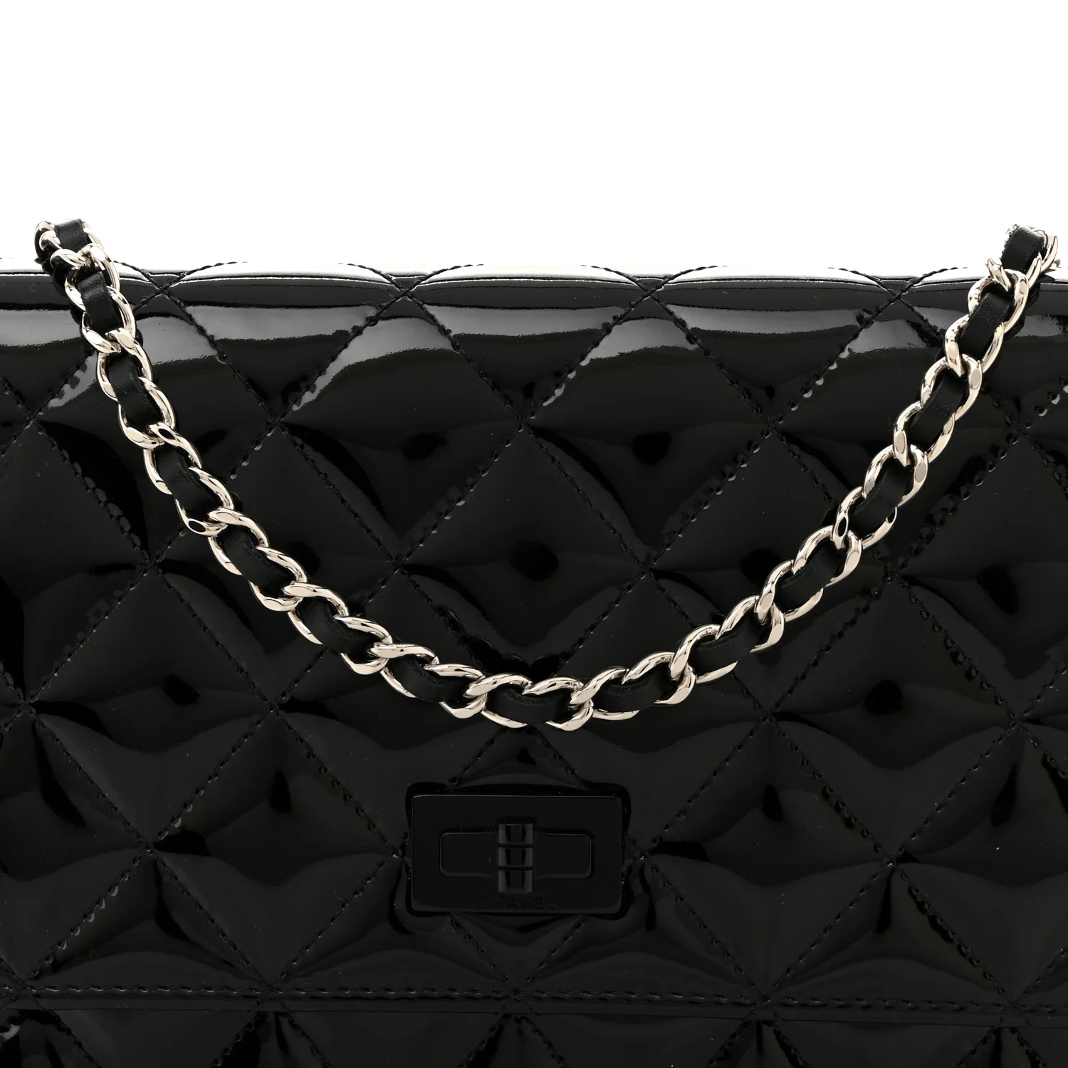Patent Calfskin Quilted Reissue Wallet On Chain WOC So Black - Top Club