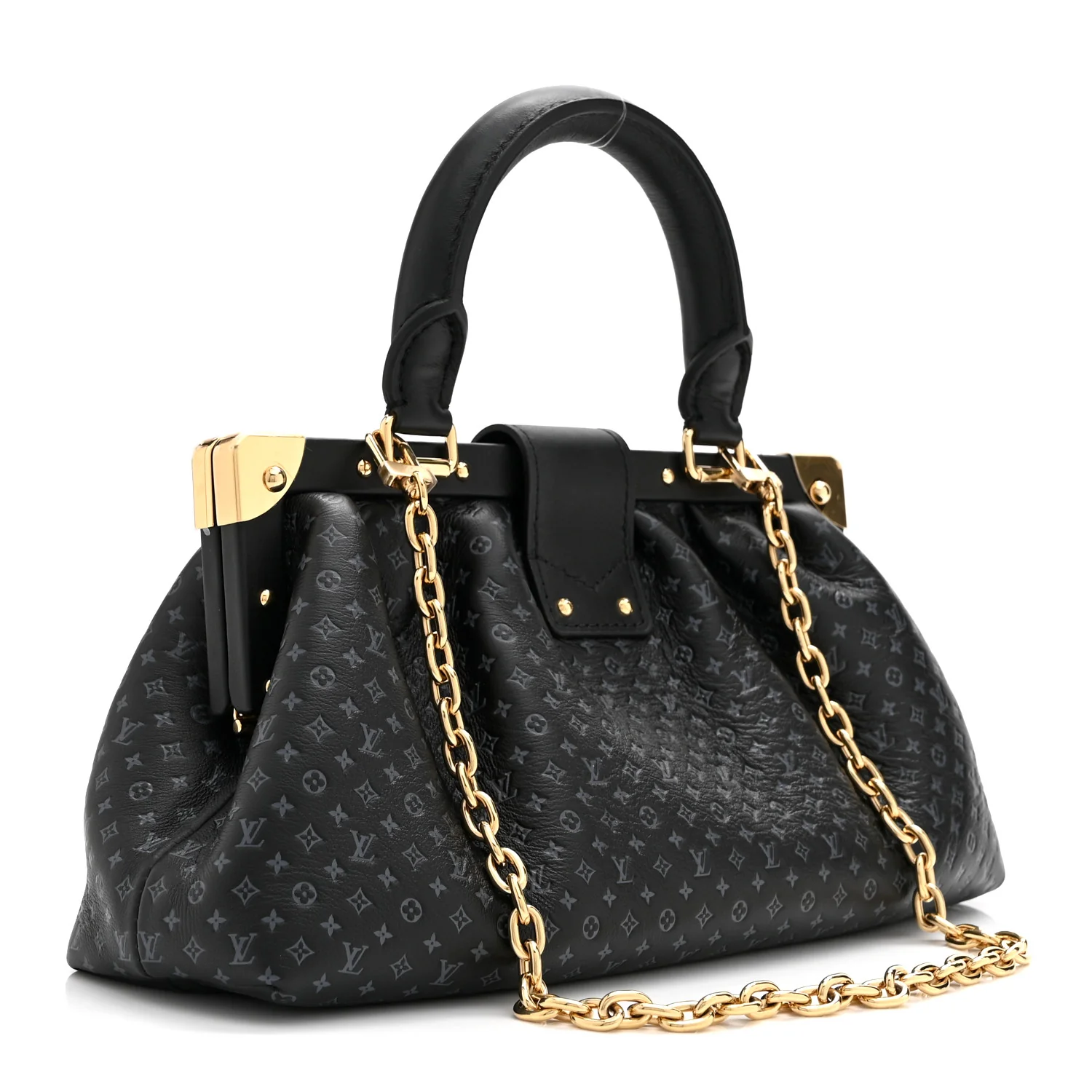 Calfskin Nanogram Embossed Clutch Black - Top Club