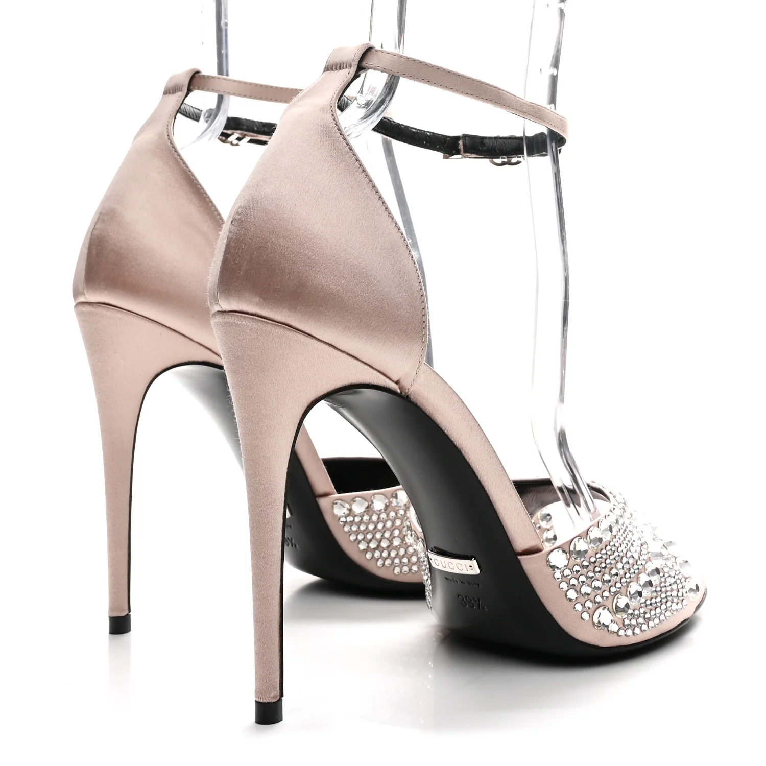 Satin Crystal Ankle Strap Sandal Pumps 39.5 Skin Rose - Top Club
