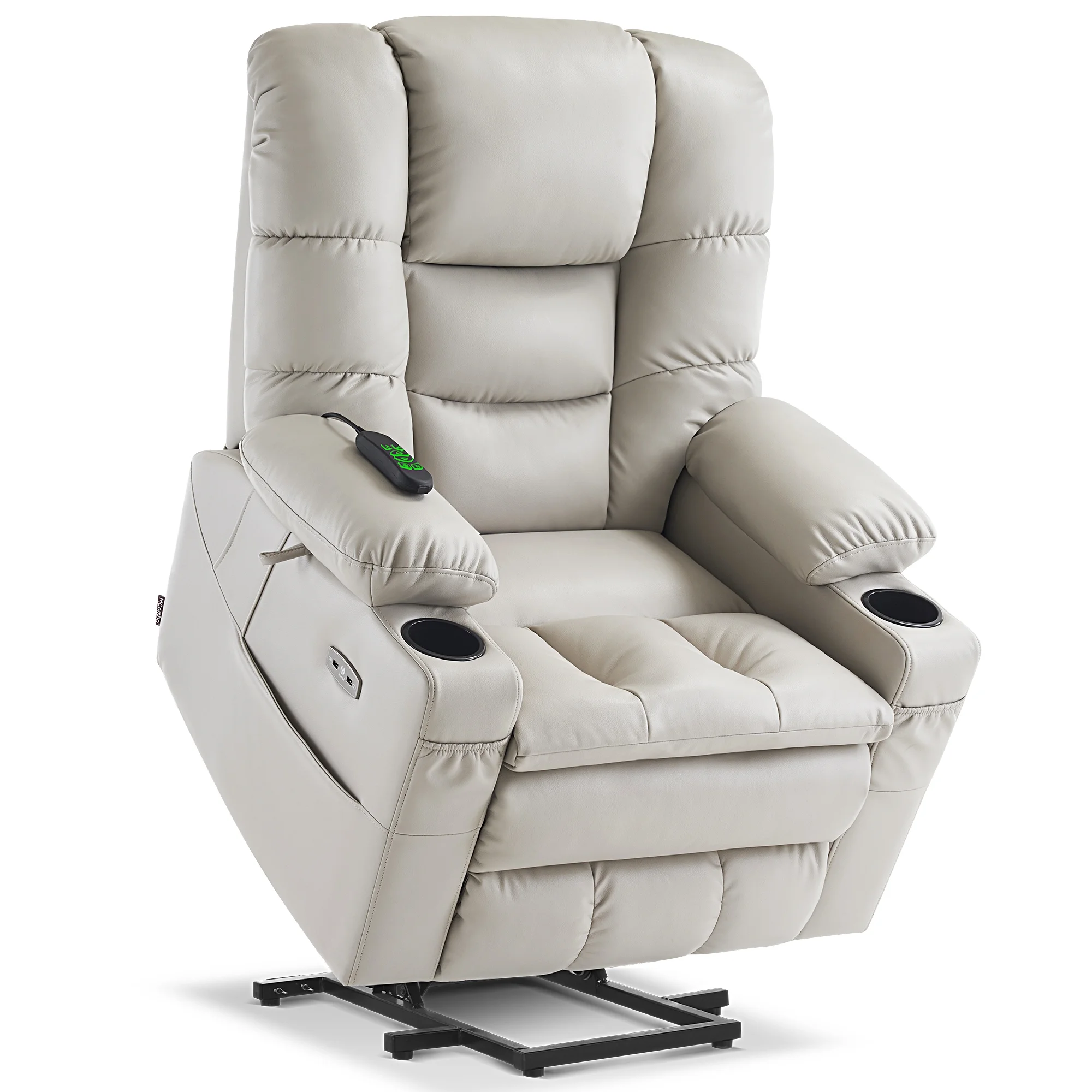 Mcombo Triple Motor Power Lift Recliner for Elderly, Sleep Recliner Sofa with Adjustable Headrest, Faux Leather, Dark Brown