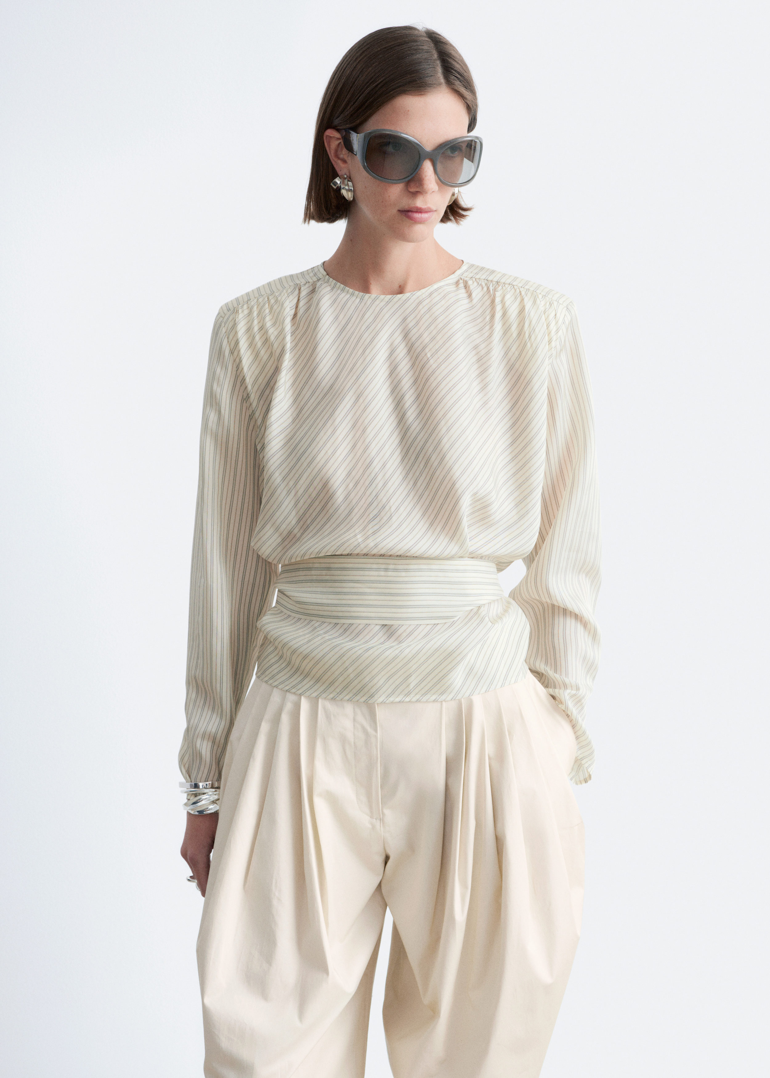 & Other Stories GATHERED TIE-BELT BLOUSE