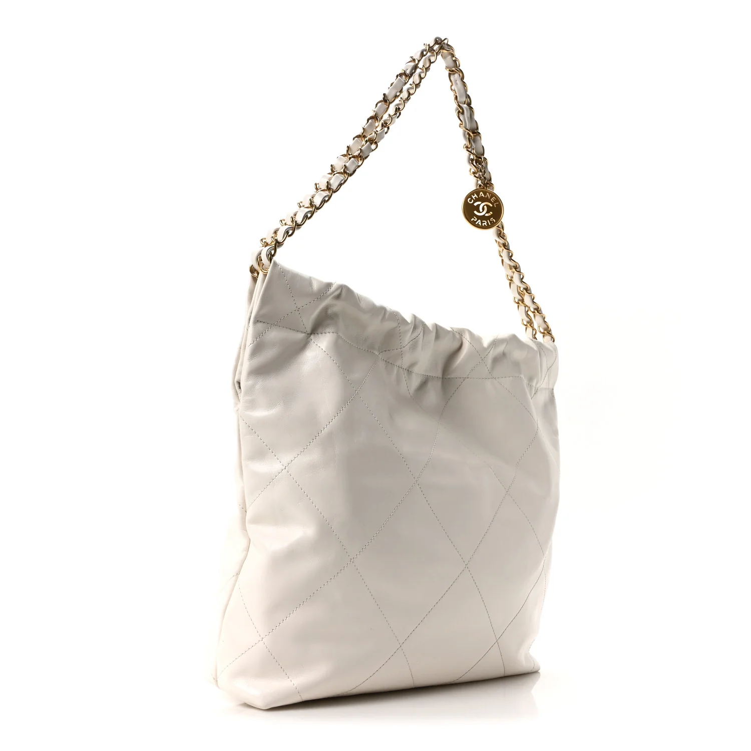 Shiny Calfskin Quilted Small Chanel 22 White - Top Club