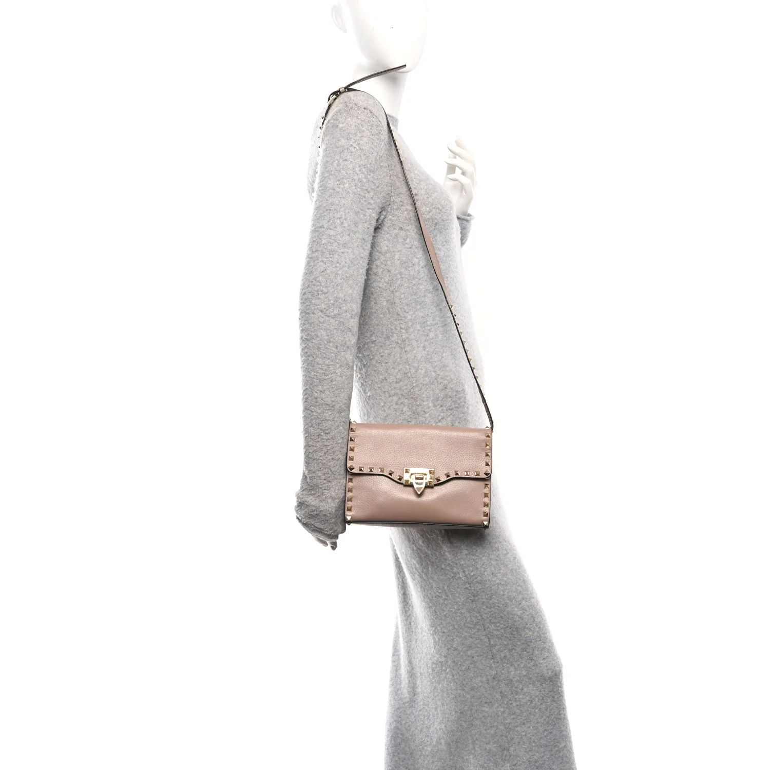 Pebbled Calfskin Medium Rockstud Flip Lock Crossbody Bag Skin Sorbet