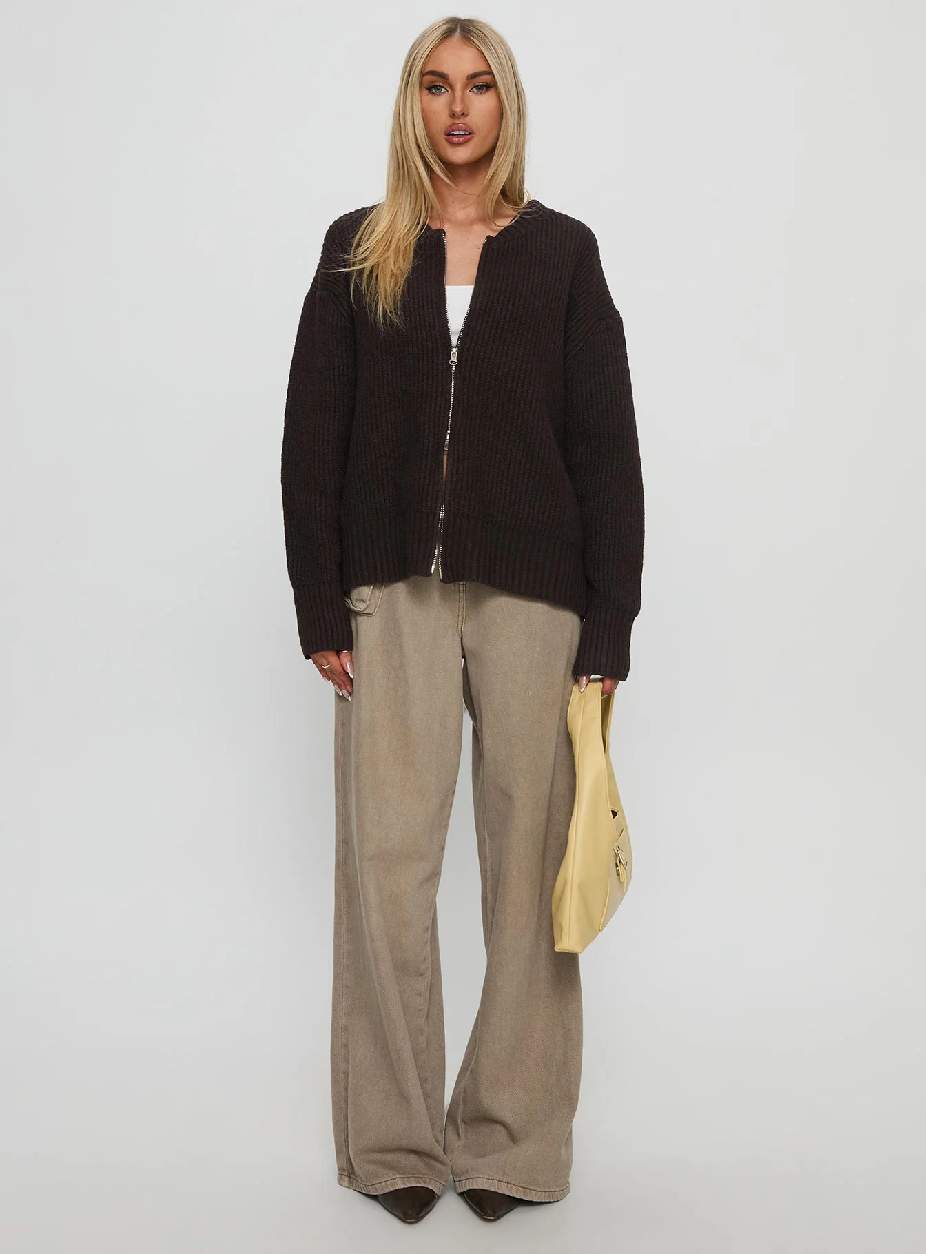 Lexene Zip Through Jumper Chocolate