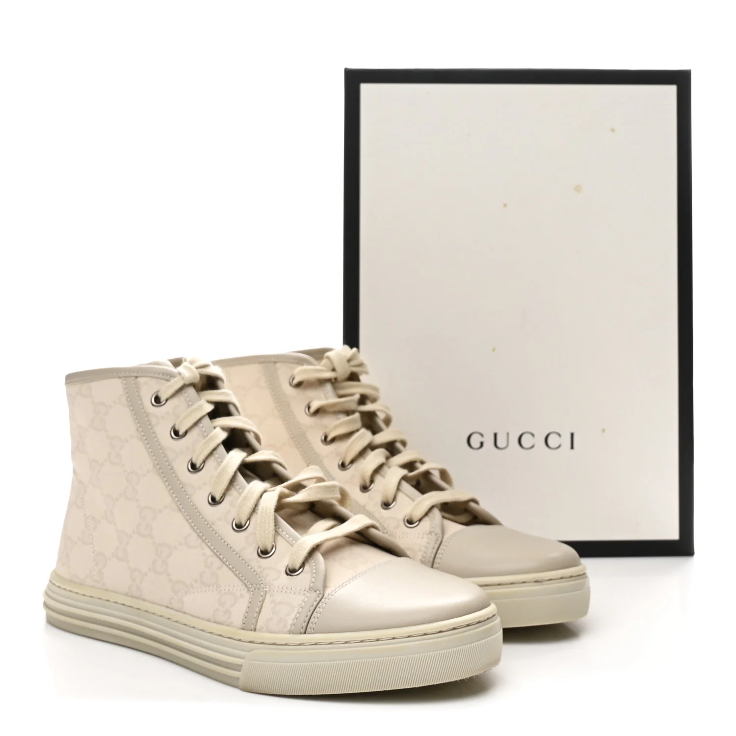 Washed Cotton GG Monogram Calfskin Womens High Top Sneakers 39 White Mystic White Great White - Top Club